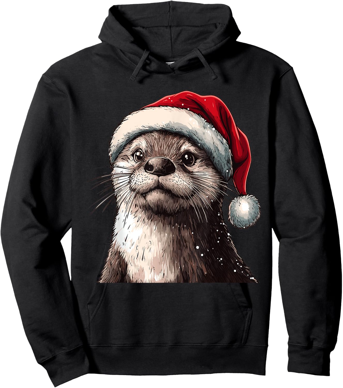 Funny Xmas Otter Lovers Christmas Pajama Otter Santa Hat Hoodie - Hoodie | Black