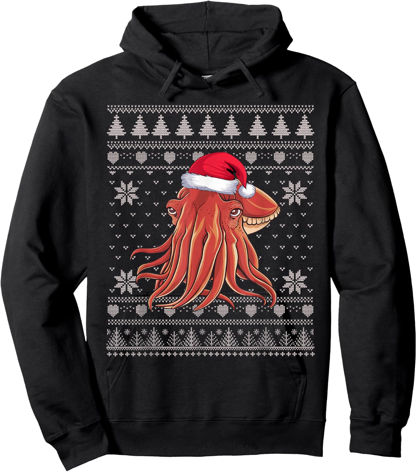 Funny Cuttlefish Ugly Christmas Sweater Santa Xmas PJs Hoodie - Hoodie | Black