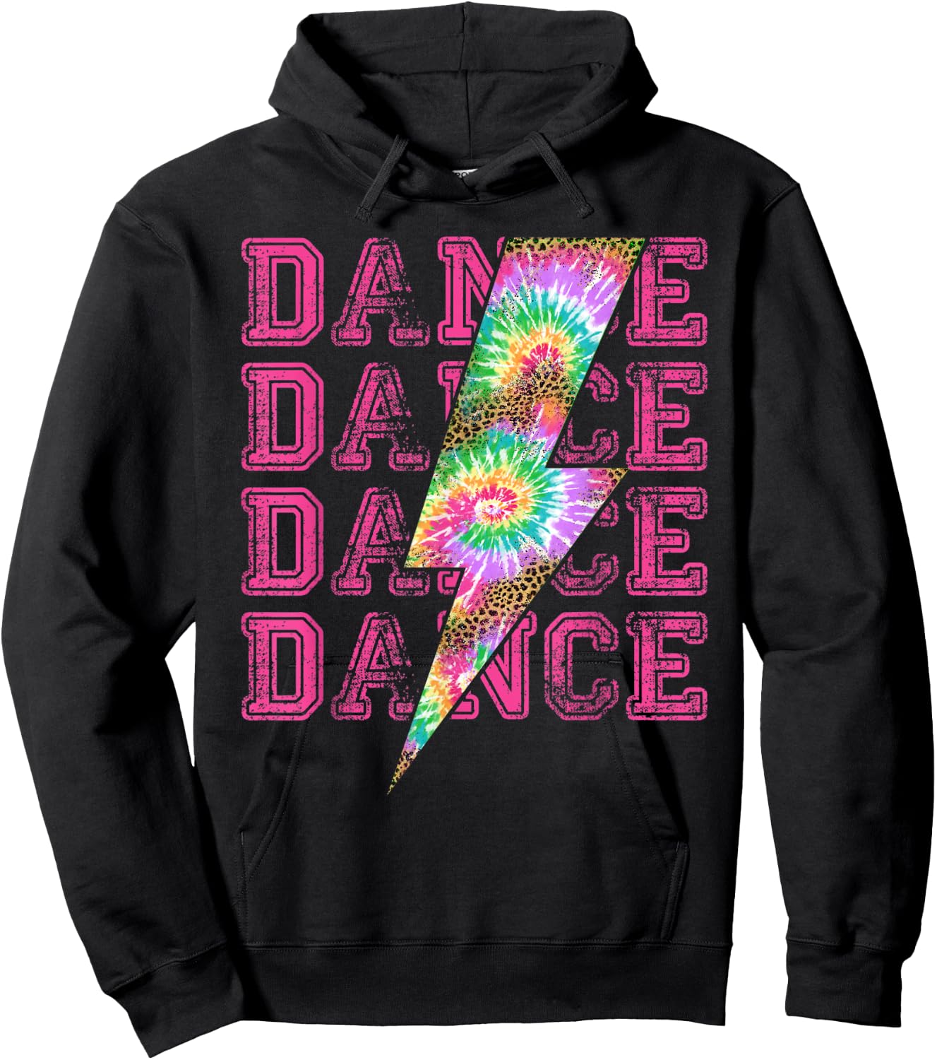 Dance Lightning Bolt Tie Dye Leopard Stacked Dancer Hoodie - Hoodie | Black