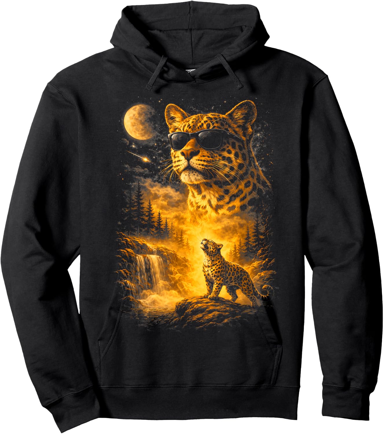 Cheetah Howling to The Moon Meme 90s Animal Print Graphic Hoodie - Hoodie | Black