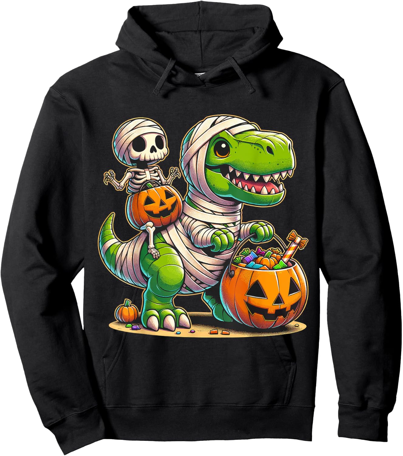 Halloween Funny T Rex Dinosaur Mummy Boys Trick Treat Hoodie - Hoodie | Black