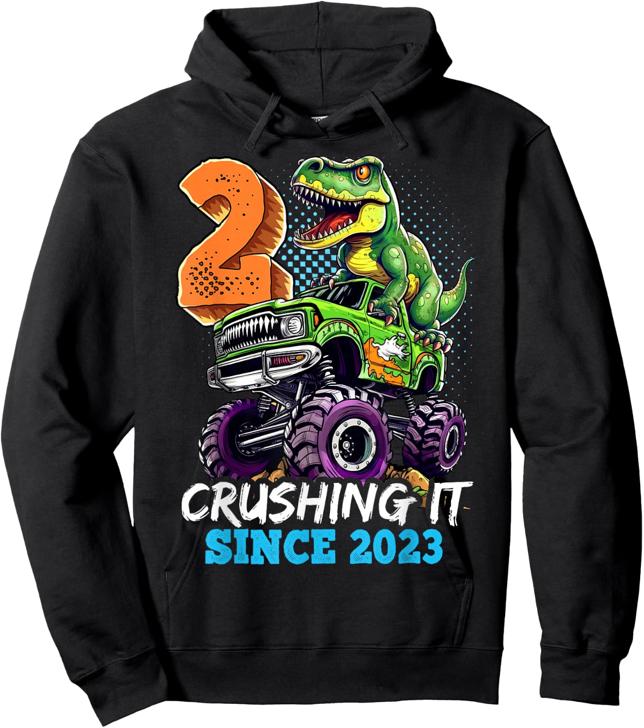 2nd Birthday Monster Truck Dinosaur Party Boys Rawr I'm 2 Hoodie - Hoodie | Black