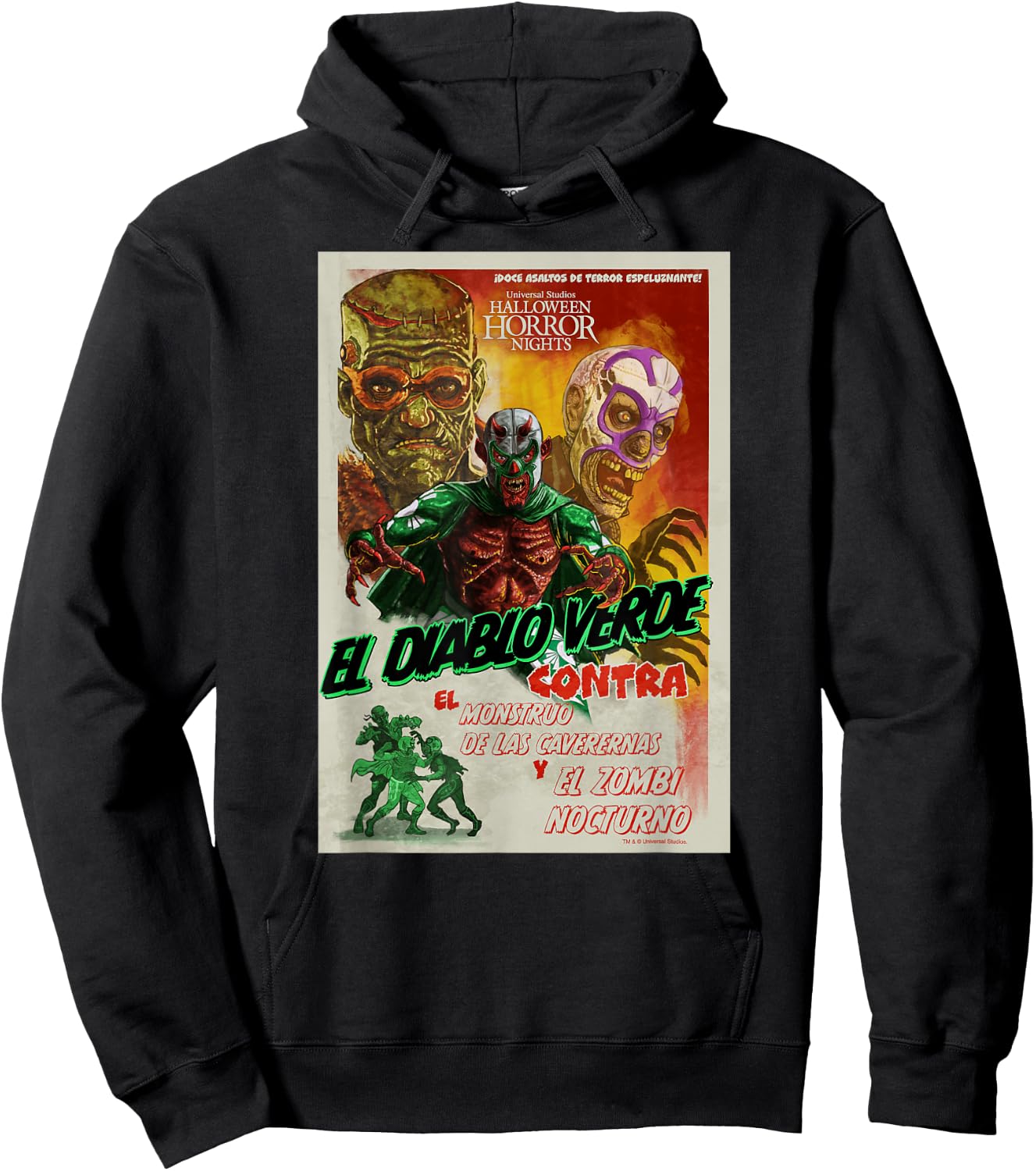 Universal Halloween Horror Nights Lucha Libre Diablo Verde Hoodie - Hoodie | Black