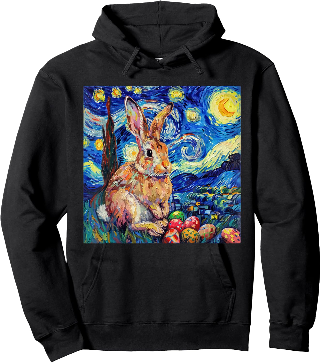 Easter Bunny Happy Easter Eggs Van Gogh Starry Night Hoodie - Hoodie | Black