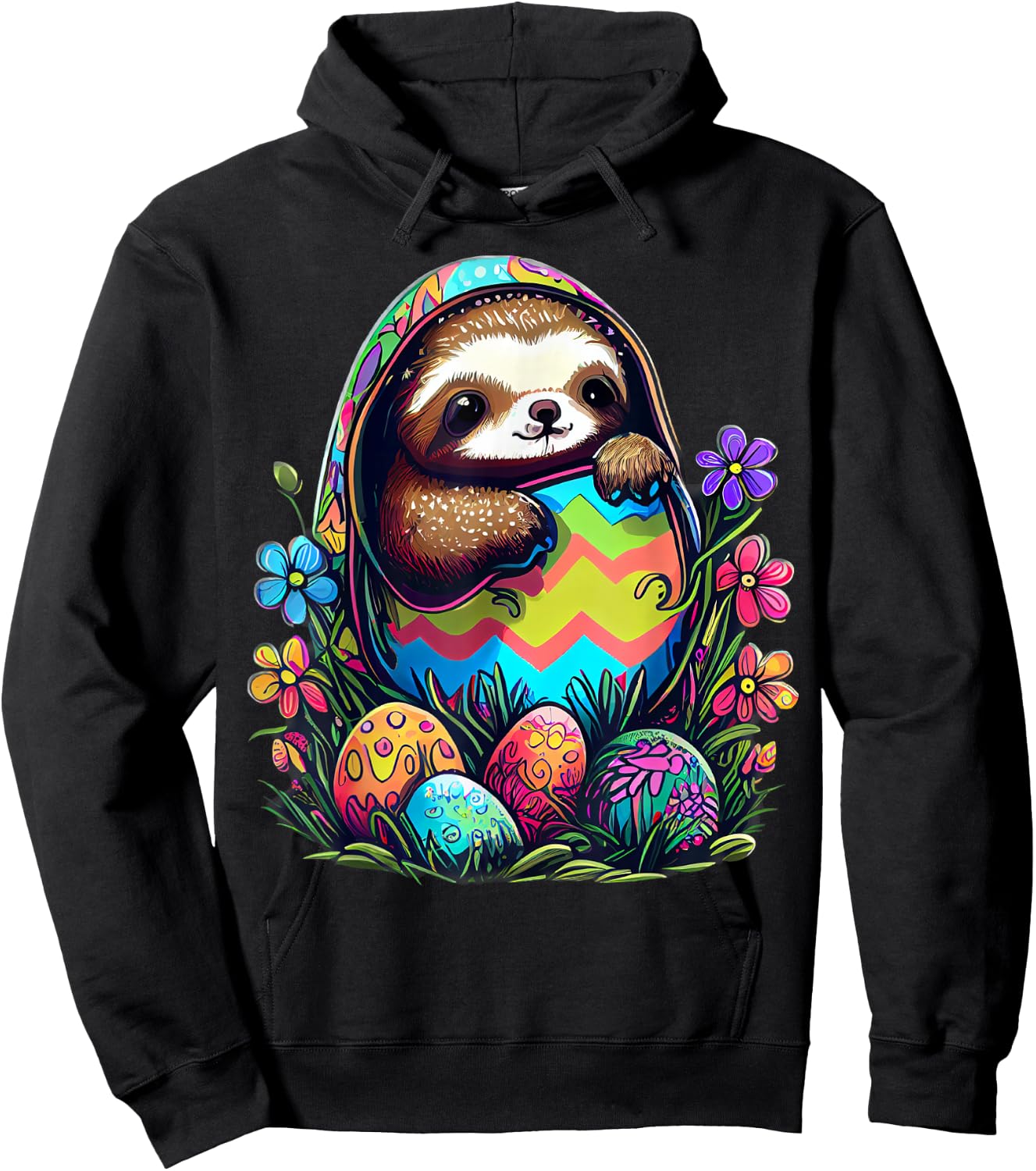 Cute and colorful Easter Art with charming Sloth Hoodie - Hoodie | Black