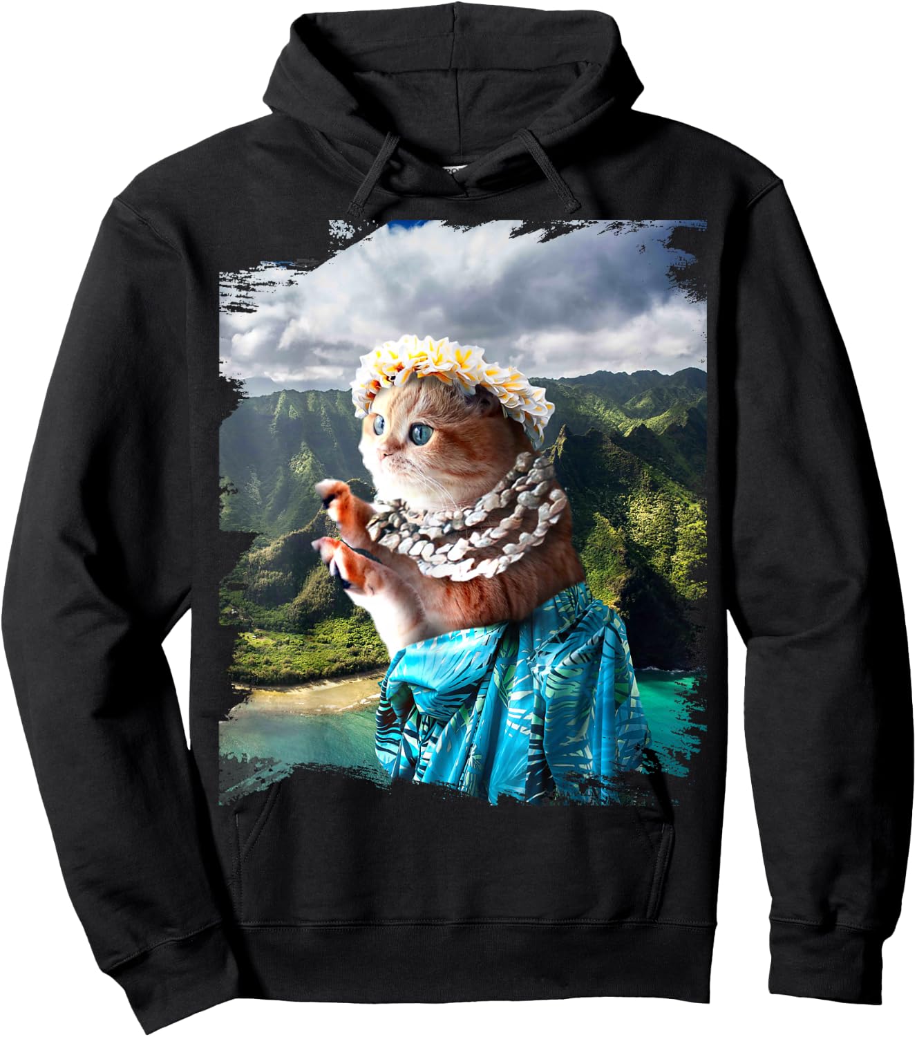 Funny Aloha Hawaiian Cat Hoodie - Hoodie | Black