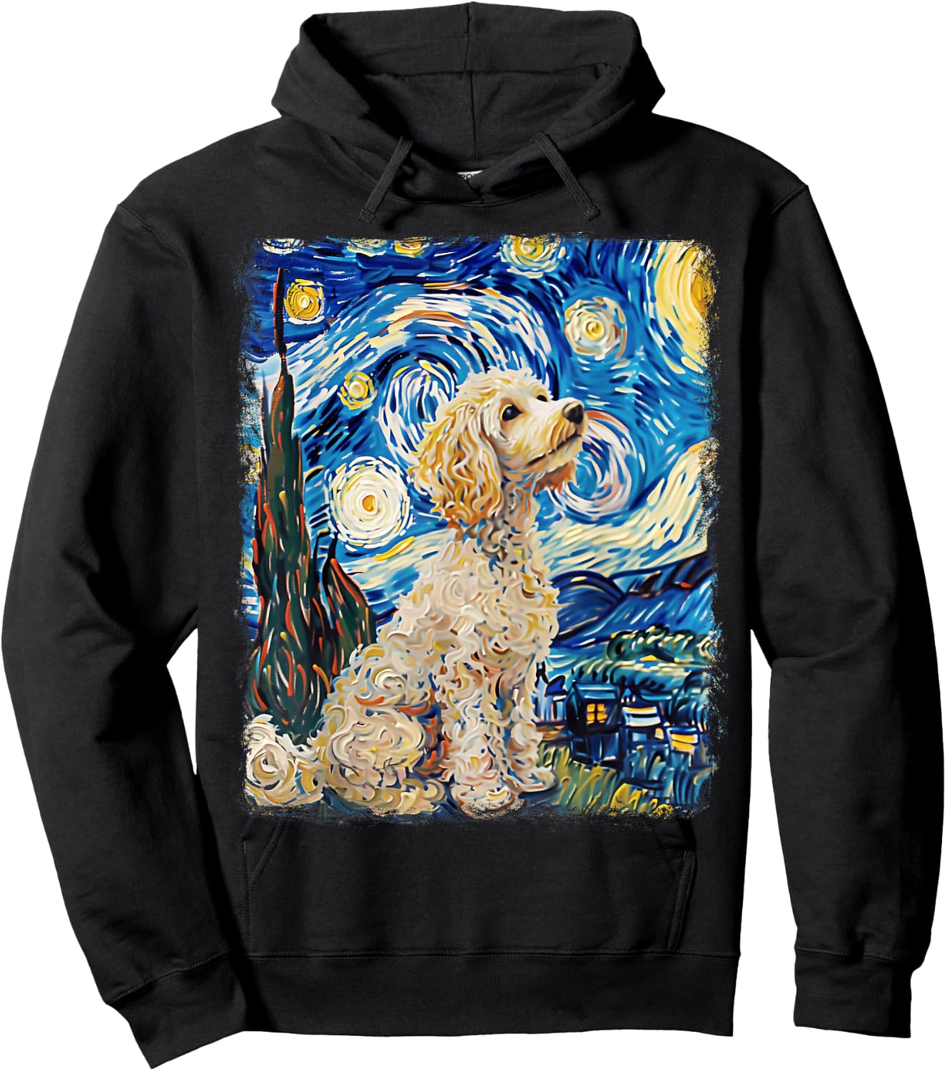 Poodle Dog Starry Night Painting Hoodie - Hoodie | Black