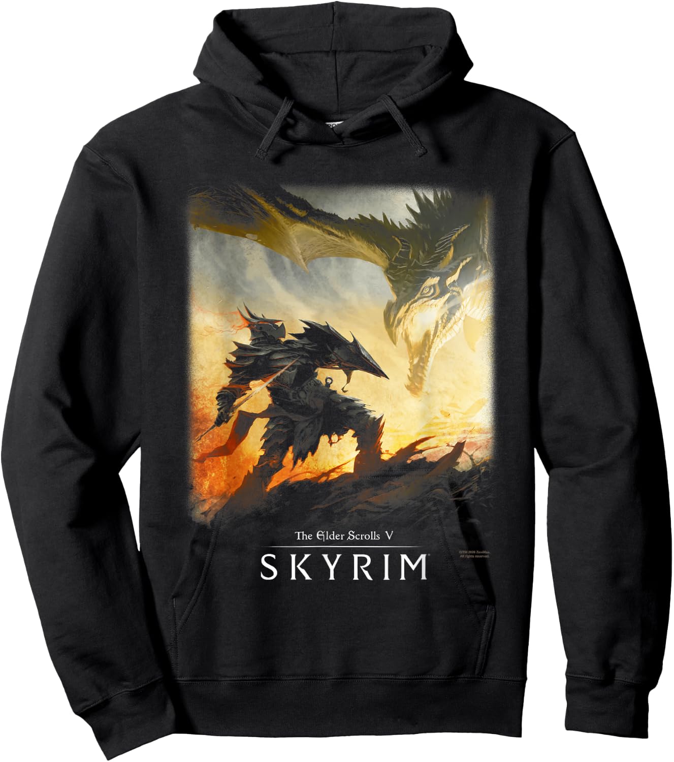 Skyrim Dragon Showdown with Daedric Armor RPG Video Game Hoodie - Hoodie | Black