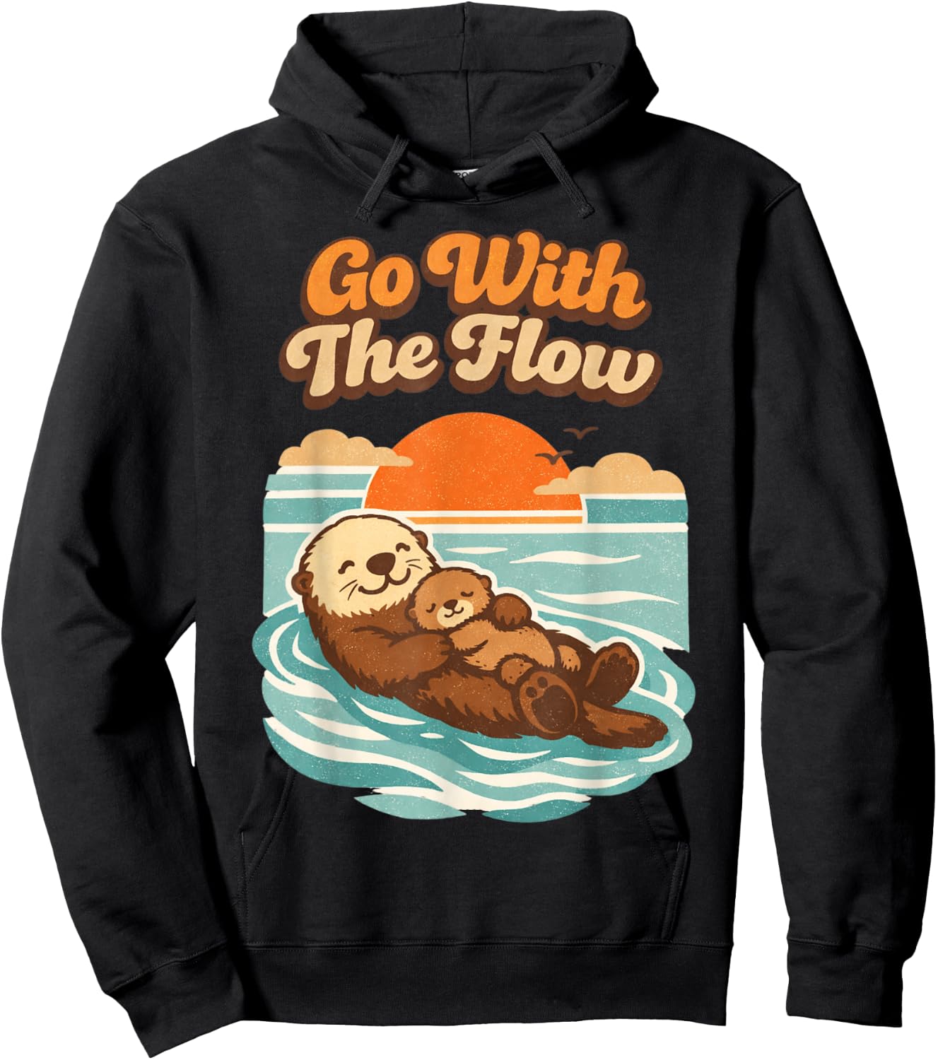 Go with The Flow Sea Otter Retro Animal Hoodie - Hoodie | Black