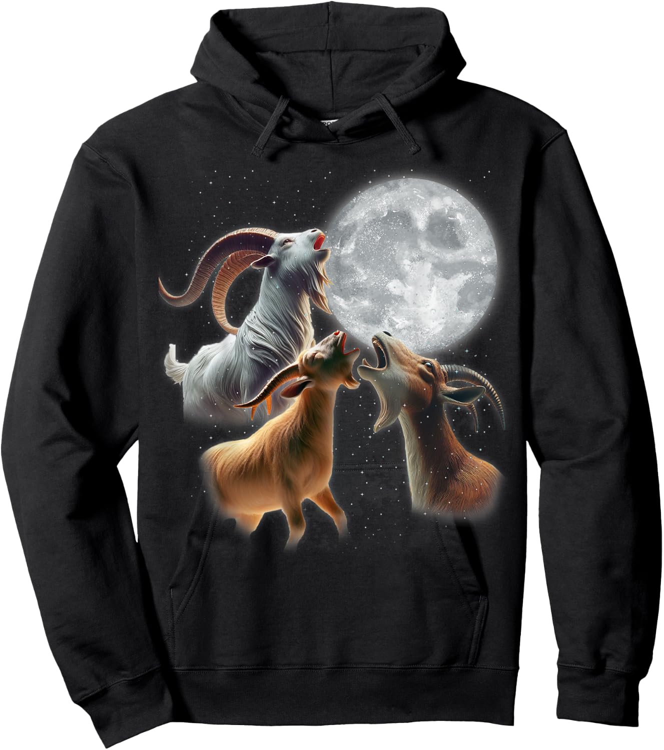 3 Goats Howling At The Moon Funny Goat Farm Animal Farmer Hoodie - Hoodie | Black
