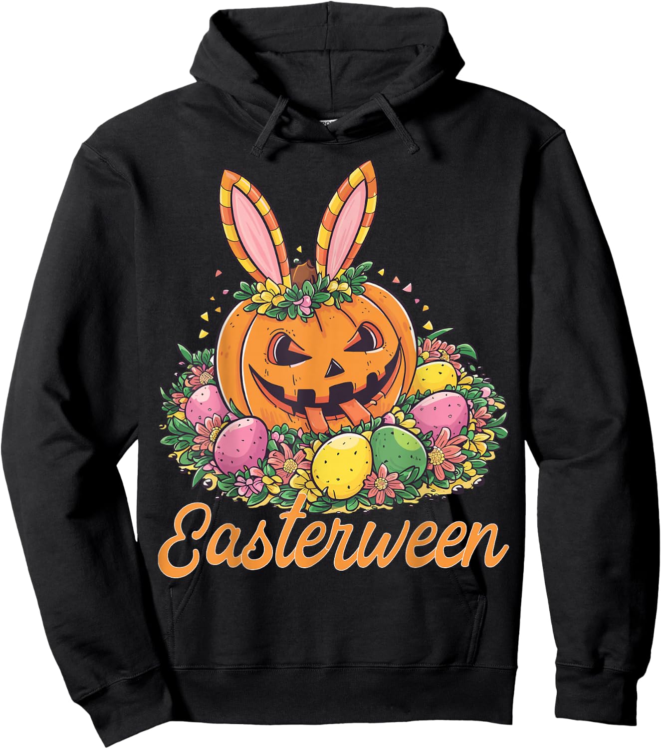 Easterween Pumpkin Bunnies & Spooky Eggs Festive Hoodie - Hoodie | Black