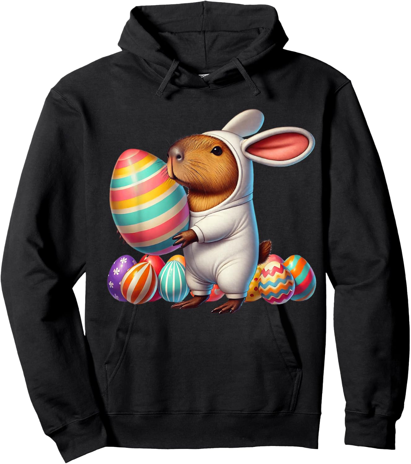 Easter Capybara Bunny Ears Funny Costume Kids Boys Girls Hoodie - Hoodie | Black