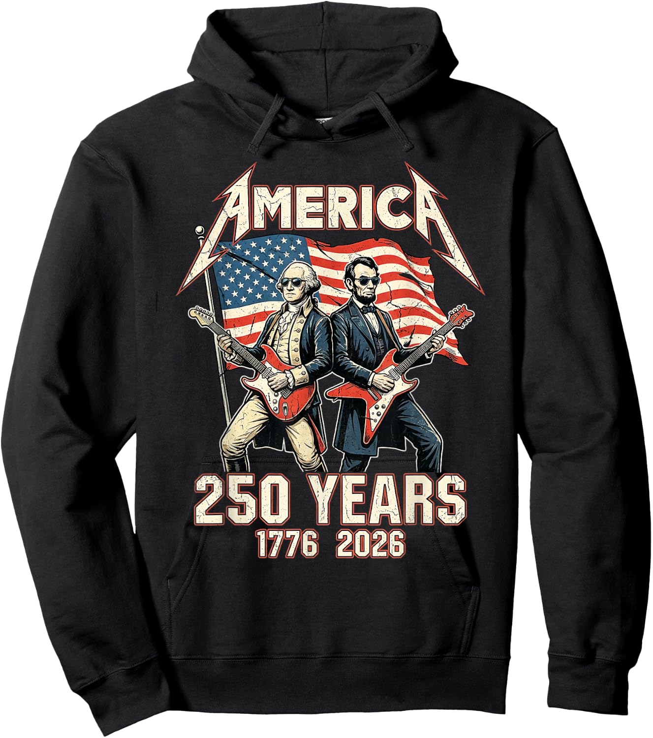 Abe Lincoln Playing Guitar George Washington USA Flag 250 Hoodie - Hoodie | Black
