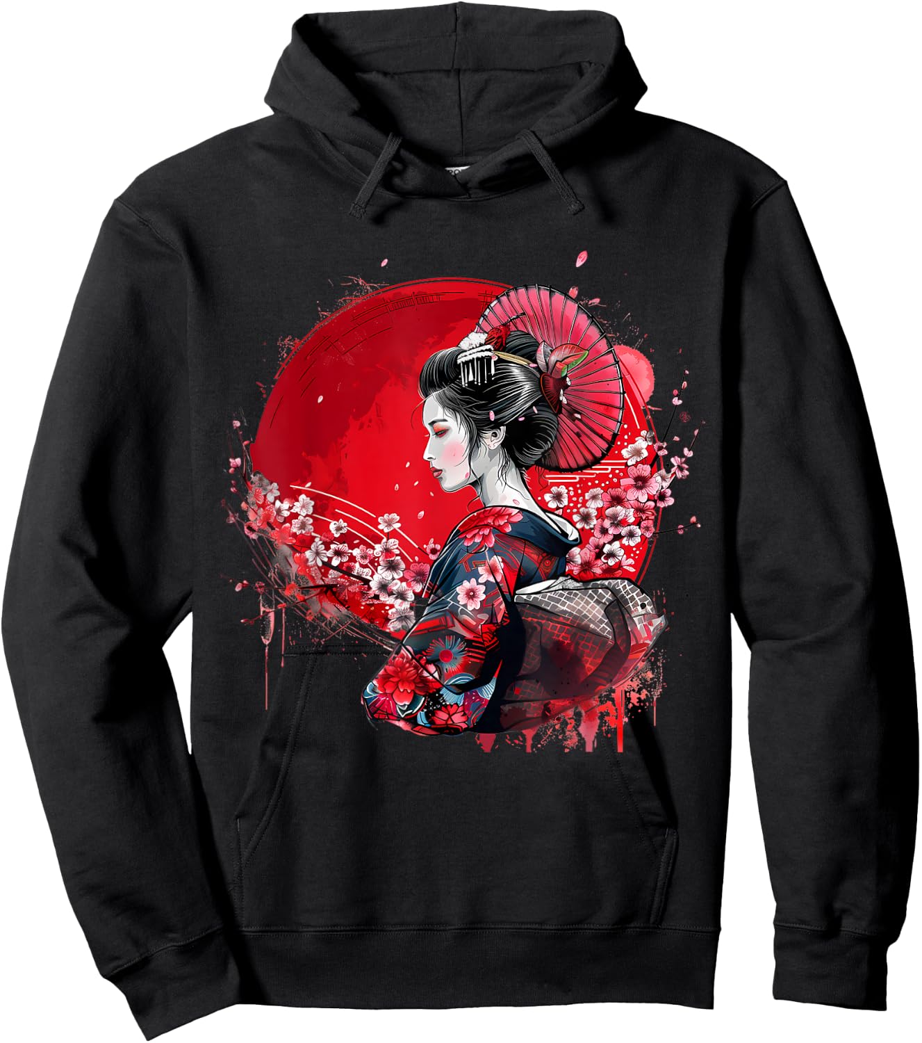 Japanese Kimono Geisha Sakura Cherry Blossom Japanese Art , Black, S Hoodie - Hoodie | Black