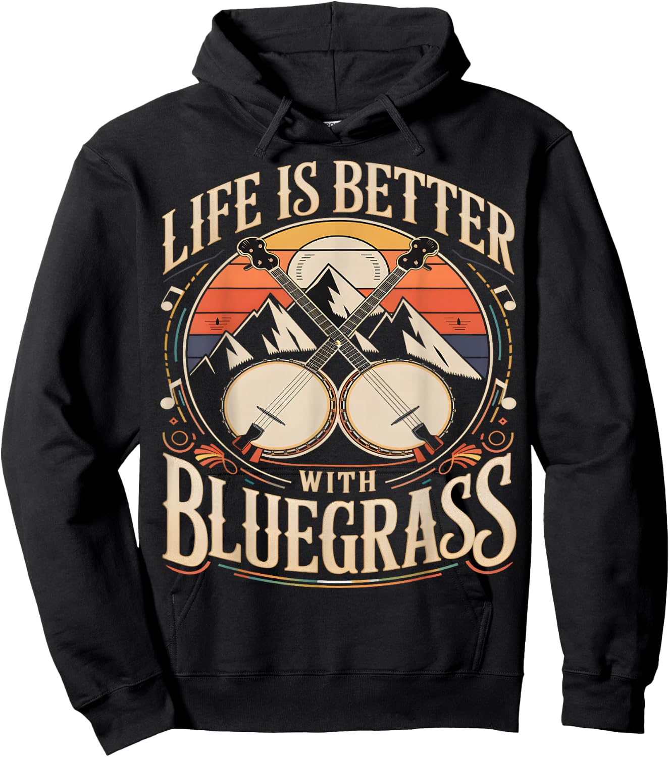 Life is Better With Bluegrass Banjo Hoodie - Hoodie | Black