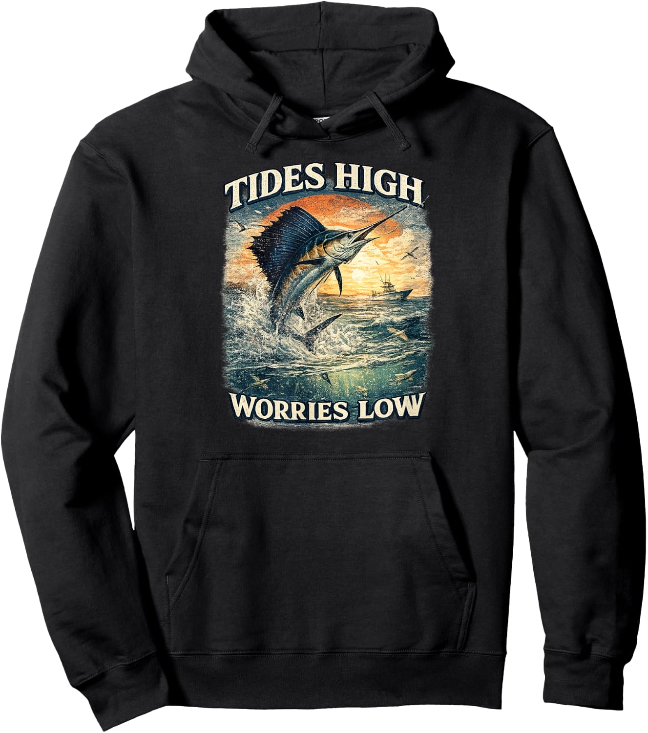 Tides High Worries Low Sailfish Fishing Hoodie - Hoodie | Black