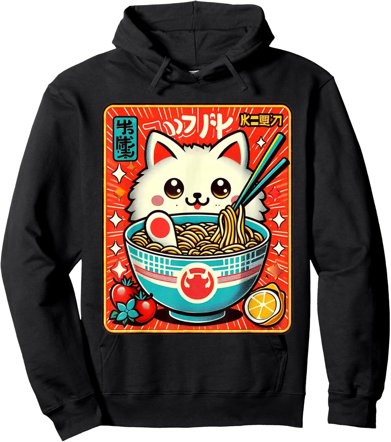Japanese Ramen Noodles Manga Ramen Kawaii Cat Hoodie - Hoodie | Black