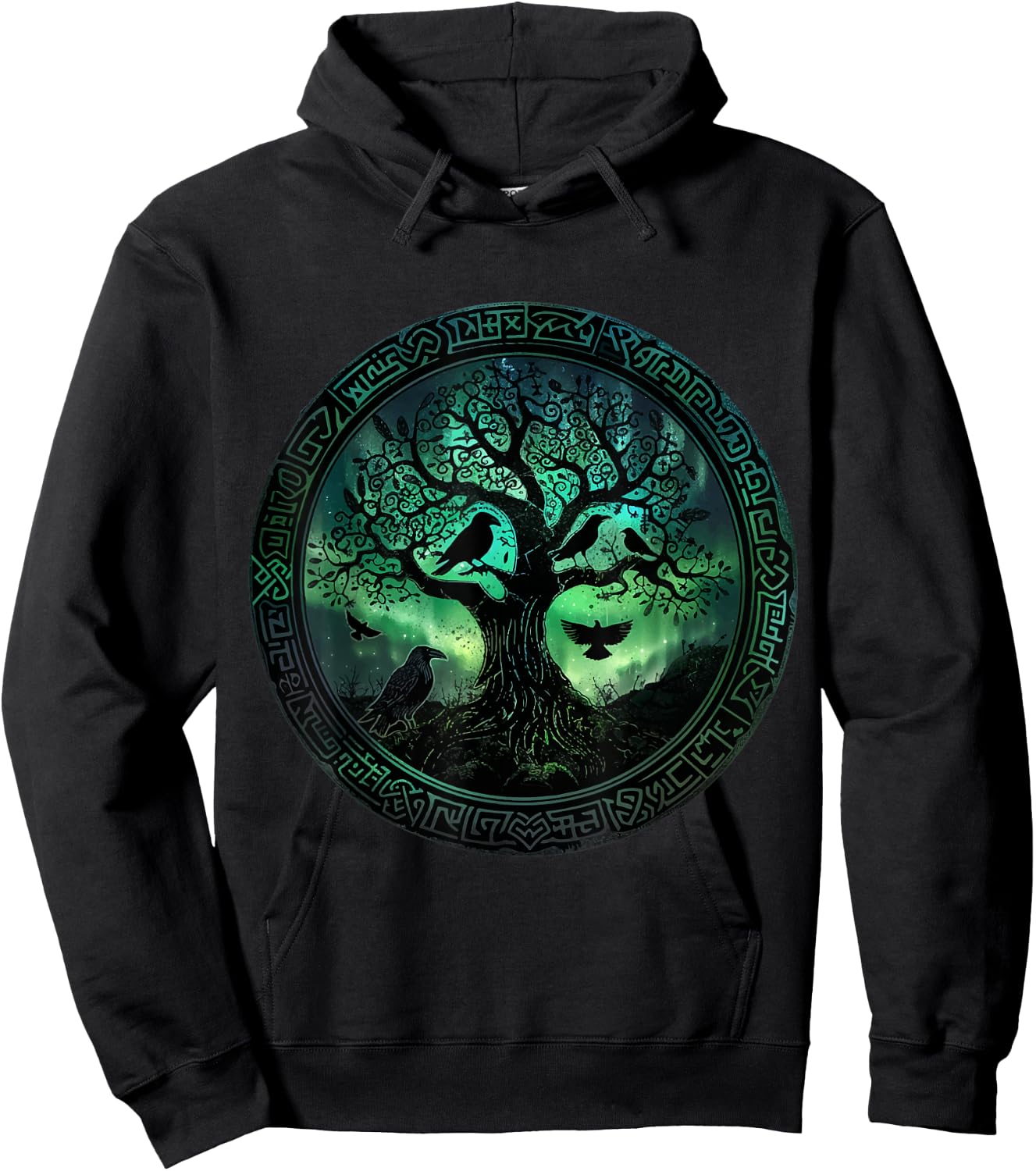 Hugin & Munin Odin Raven Viking Tree of Life , Black, S Hoodie - Hoodie | Black