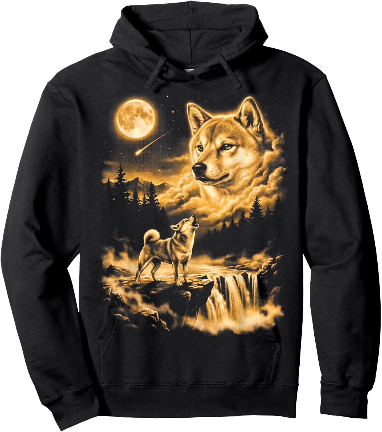 Shiba Inu Howling to The Moon Hoodie - Hoodie | Black