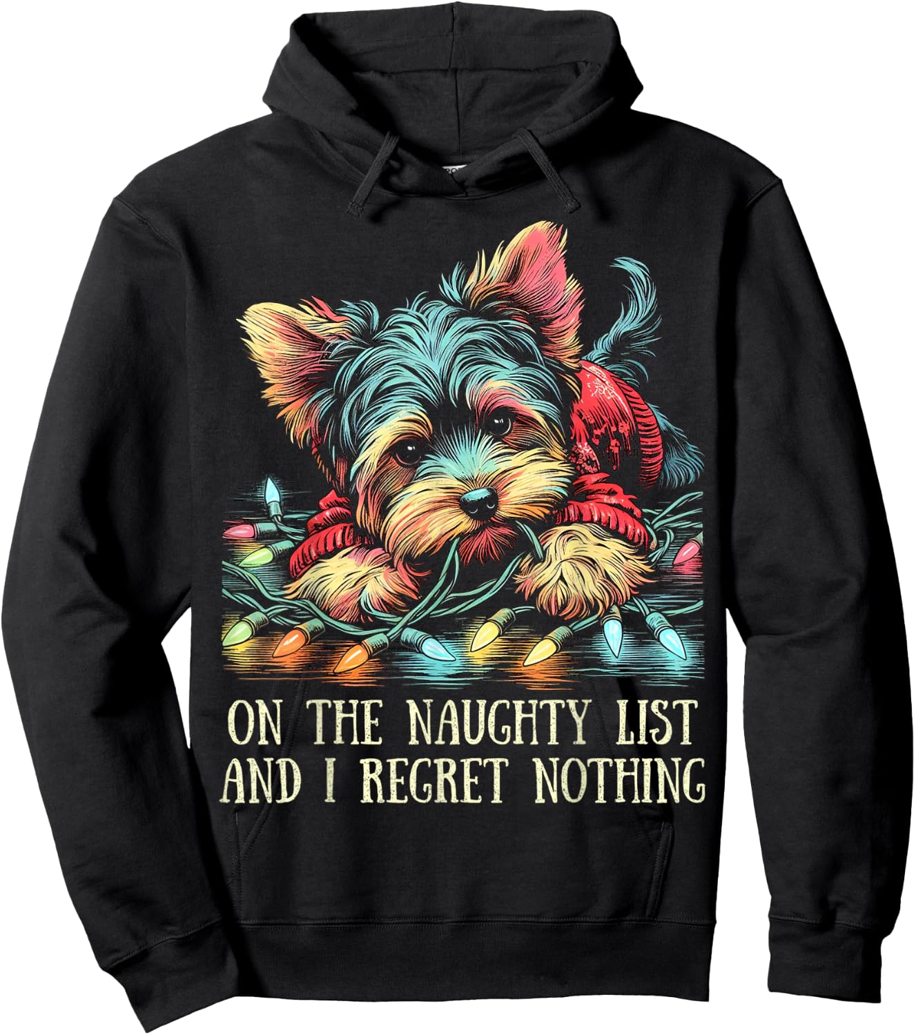 On The Naughty List Cute Yorkshire Terrier Christmas Funny Hoodie - Hoodie | Black