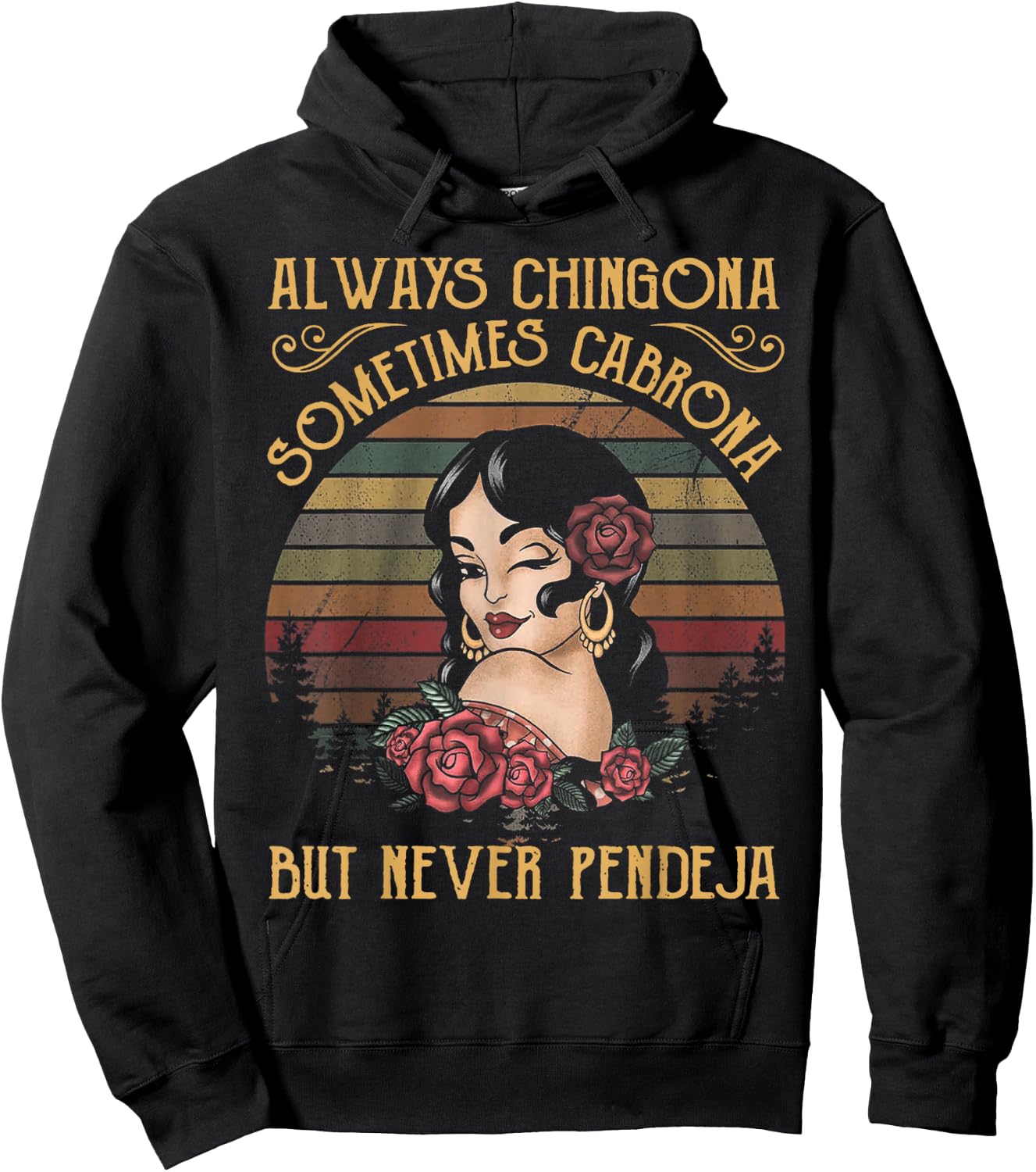 Always Chingona Sometimes Cabrona Black Women's Yoga Hoodie - Hoodie | Black