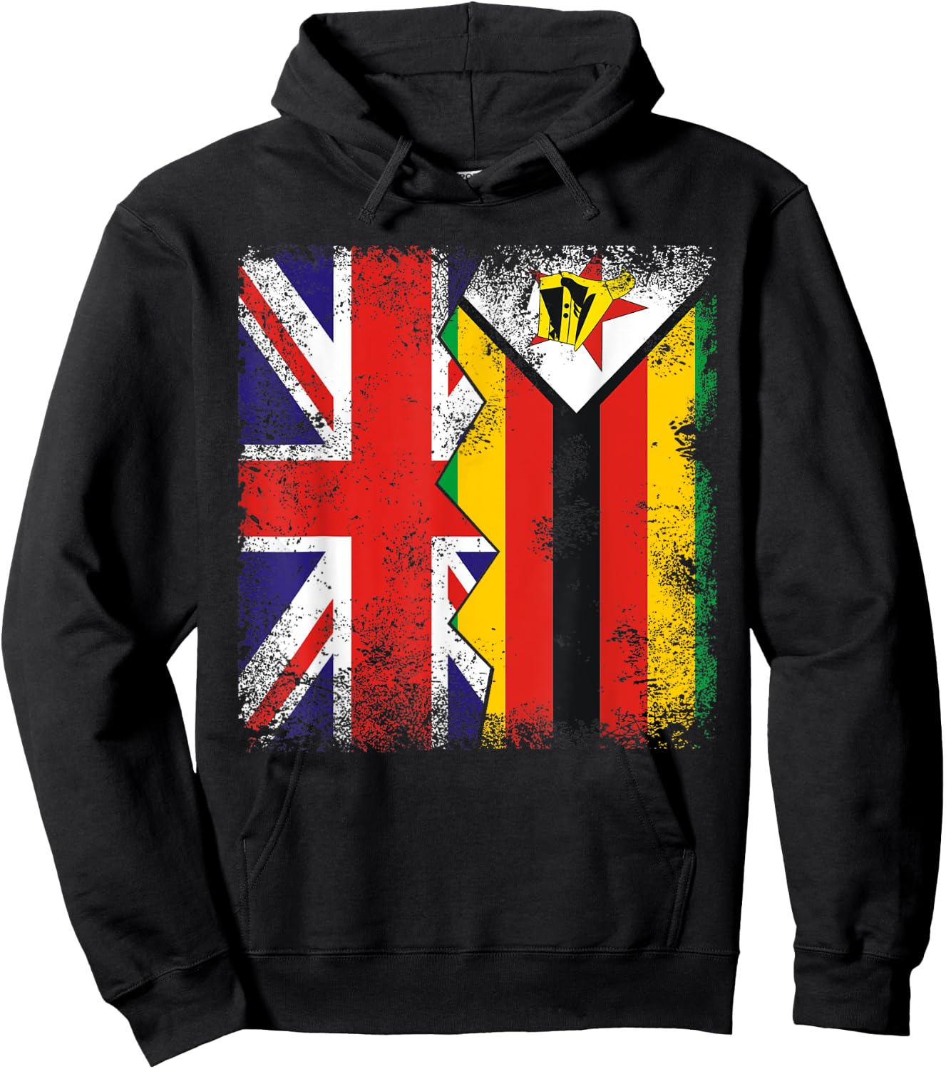 Zimbabwean Roots | Half British Flags | UK Zimbabwe Vintage Hoodie - Hoodie | Black