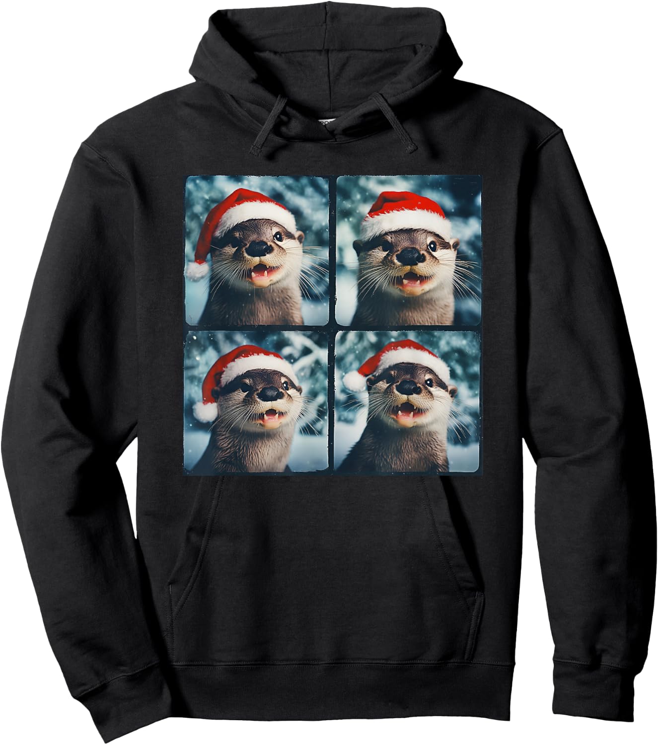 Winter Otter Wearing Santa Hat Christmas Sea Otter Lover Hoodie - Hoodie | Black