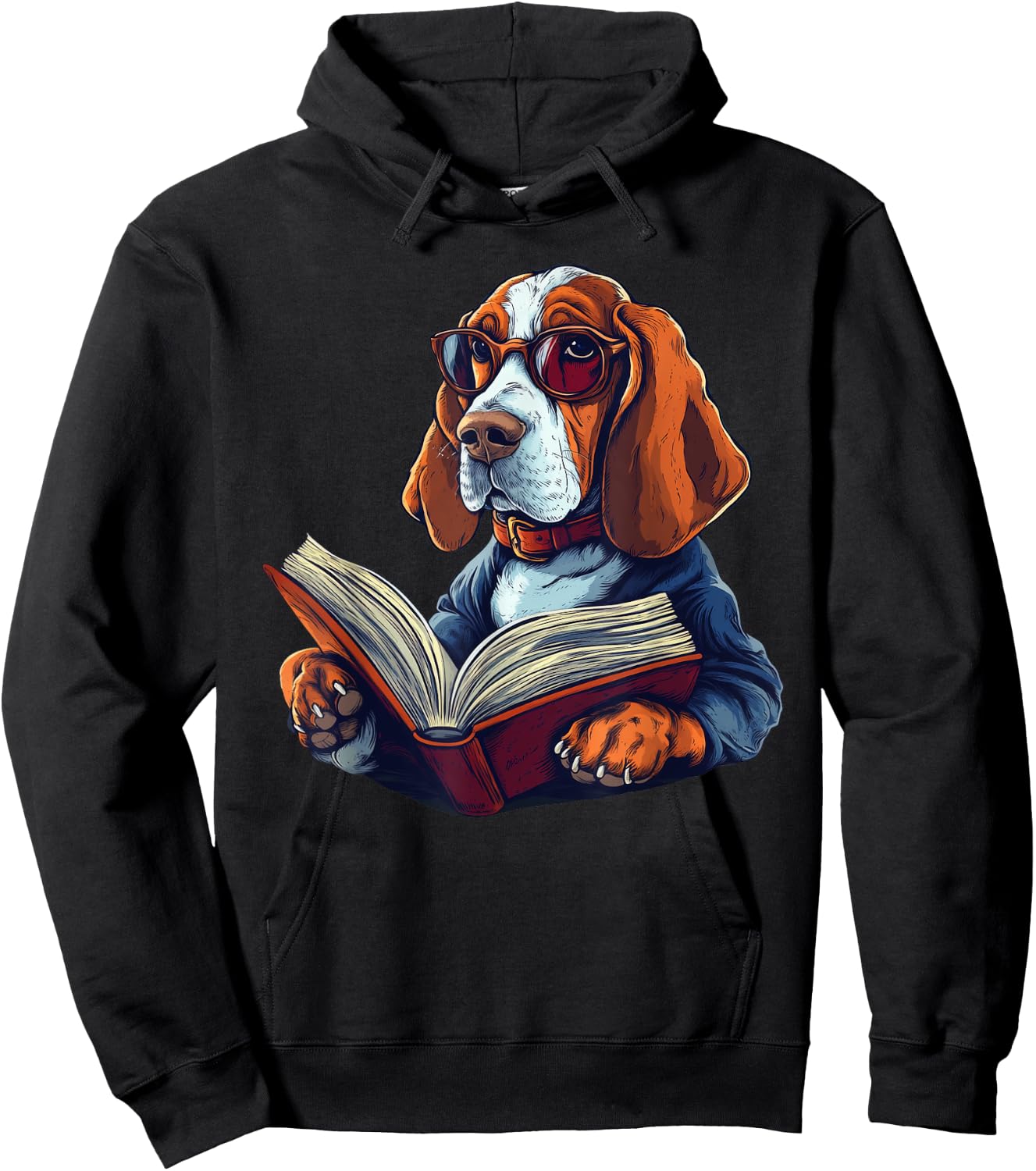 Cute Dog Basset Hound Reading Book Hoodie - Hoodie | Black