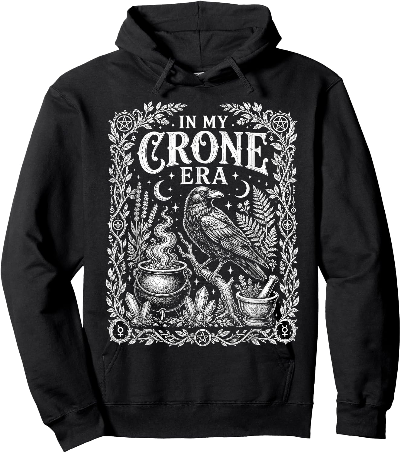 in My Crone Era Witchy Raven Cauldron Hoodie - Hoodie | Black