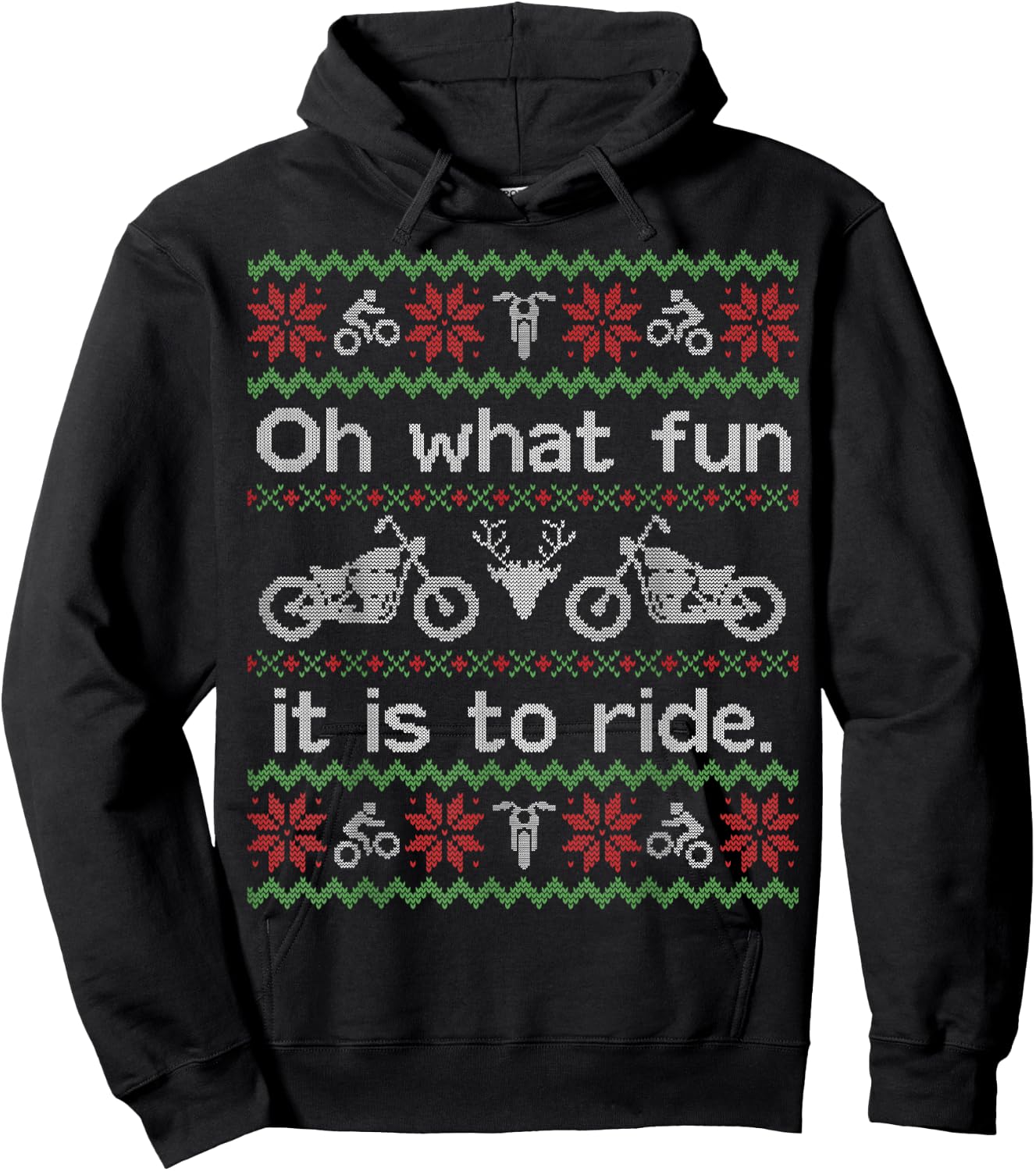 Funny Ugly Sweater Shirt Christmas Motorcycle Hog Biker Gift Hoodie - Hoodie | Black