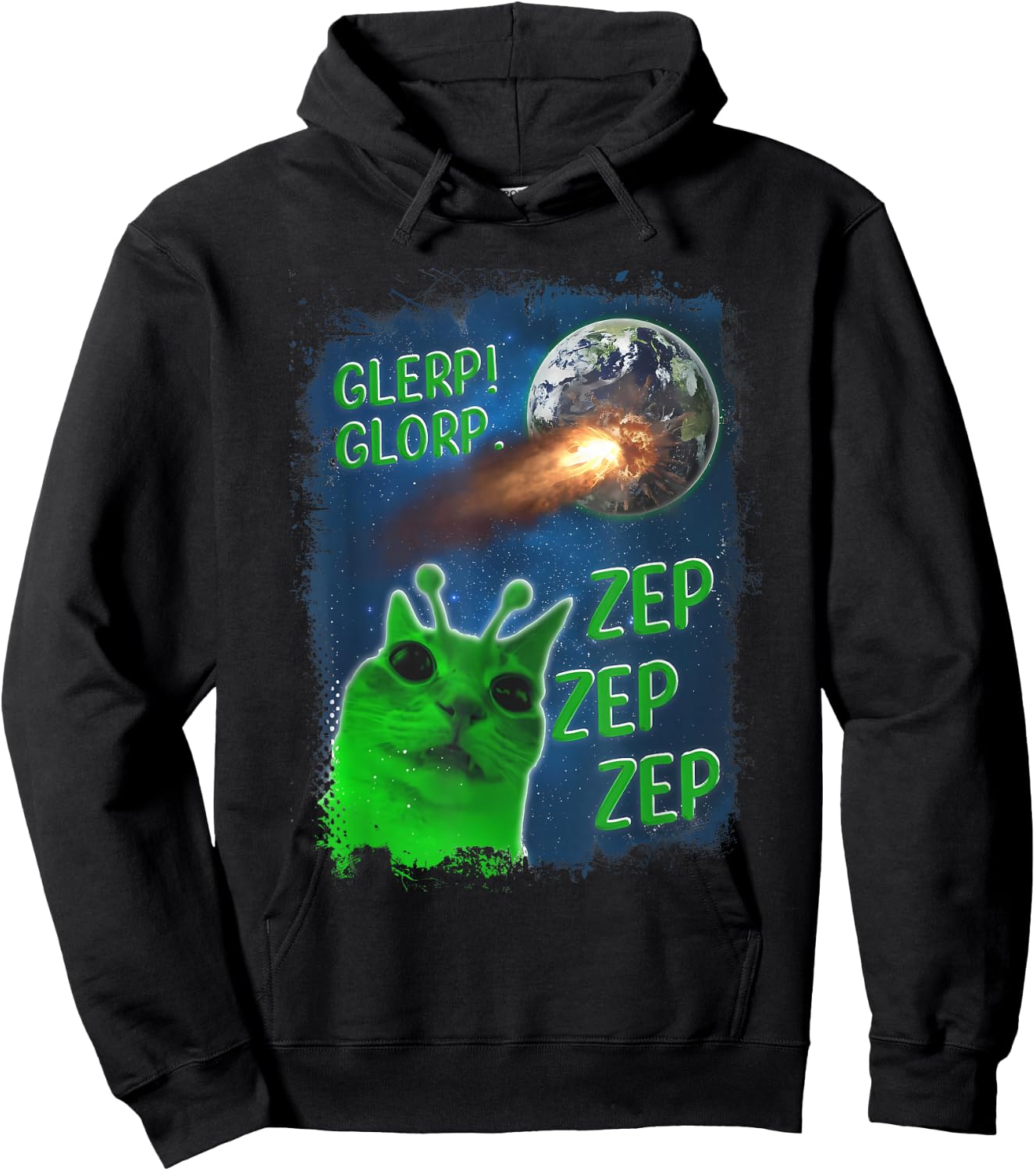 Funny Alien Cat Meme Glerp Glorp Zep Zep Women Men Kid Hoodie - Hoodie | Black