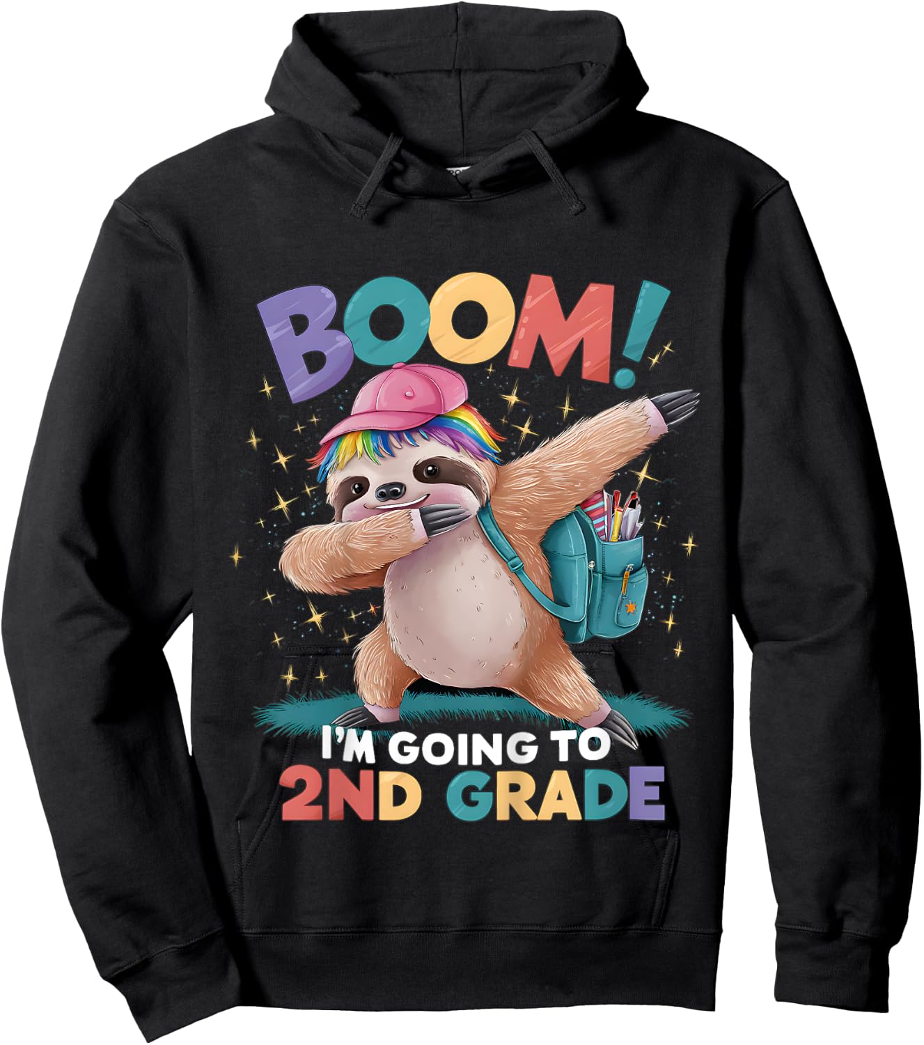 Kids Boom I'm Going To 2nd Grade Dabbing Sloth For Back To School Hoodie - Hoodie | Black