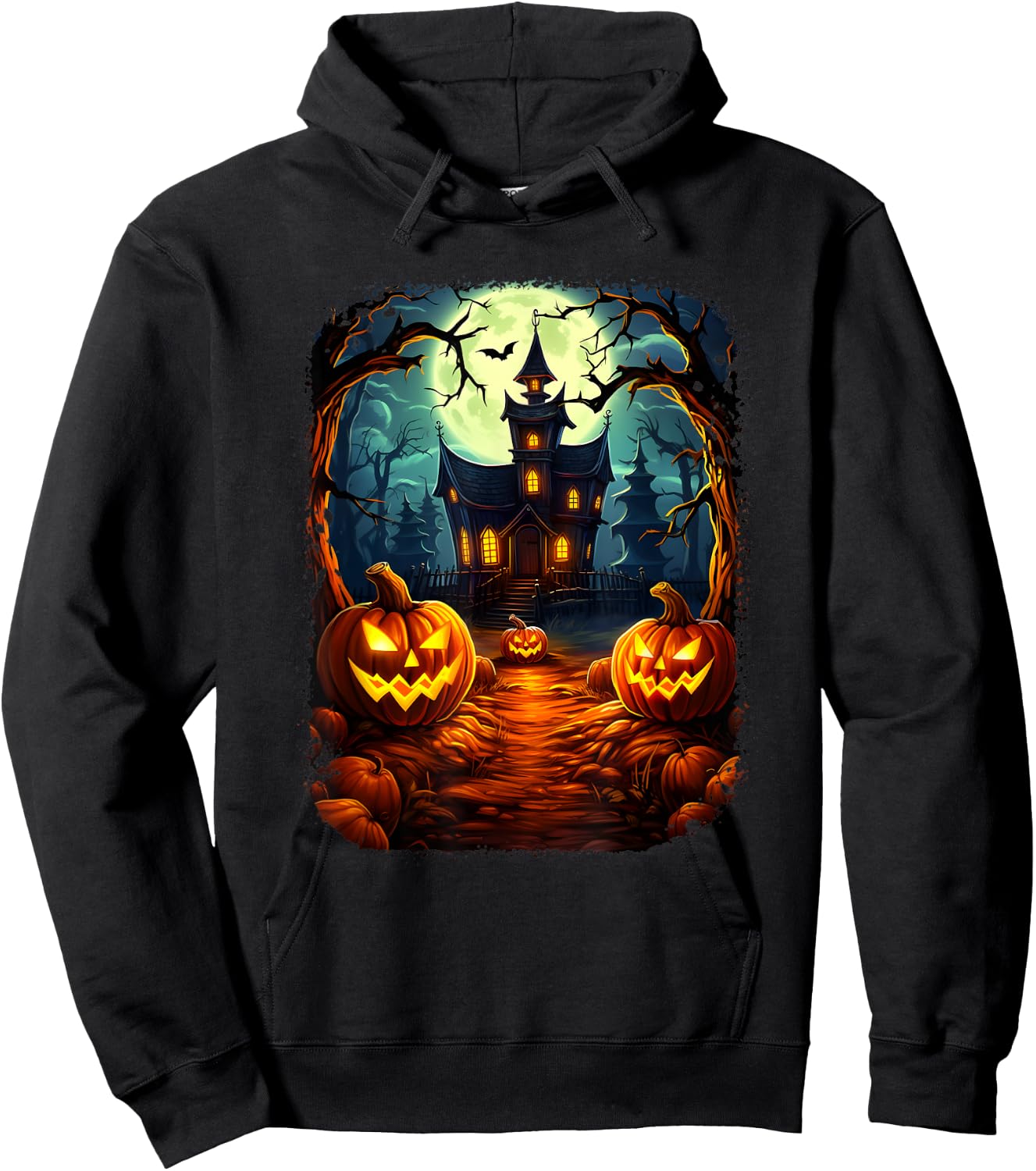 Halloween Haunted House Pumpkin Ghosts Spooky Season Hoodie - Hoodie | Black
