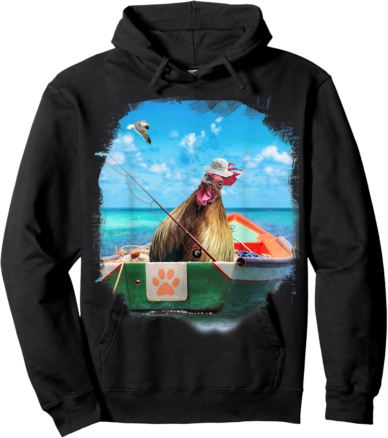 Chicken or Fish, Funny Chickens Fishing Boat Hoodie - Hoodie | Black