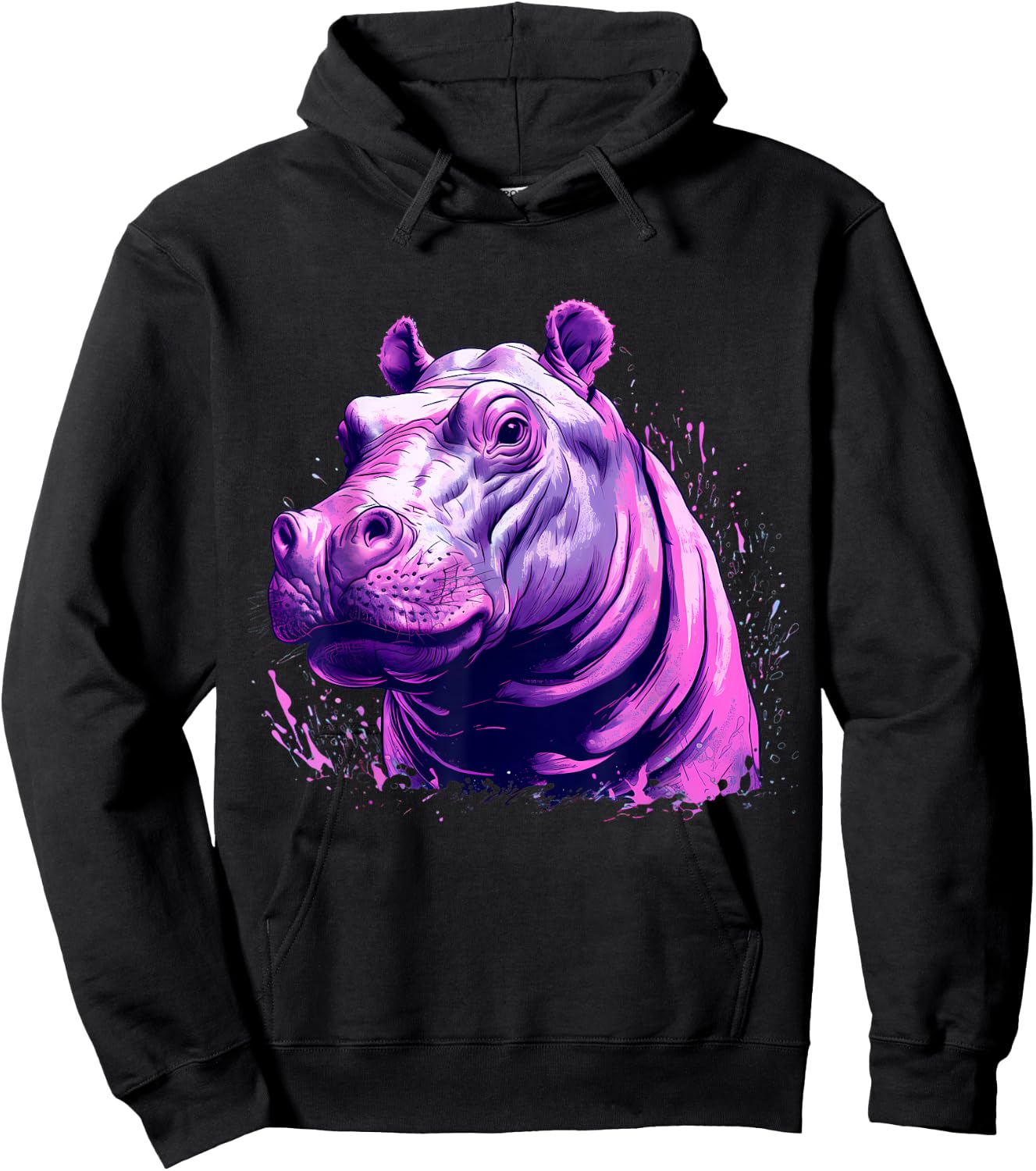 Hippopotamus Portrait Splash Colourful Artwork Savanna Hippo Hoodie - Hoodie | Black