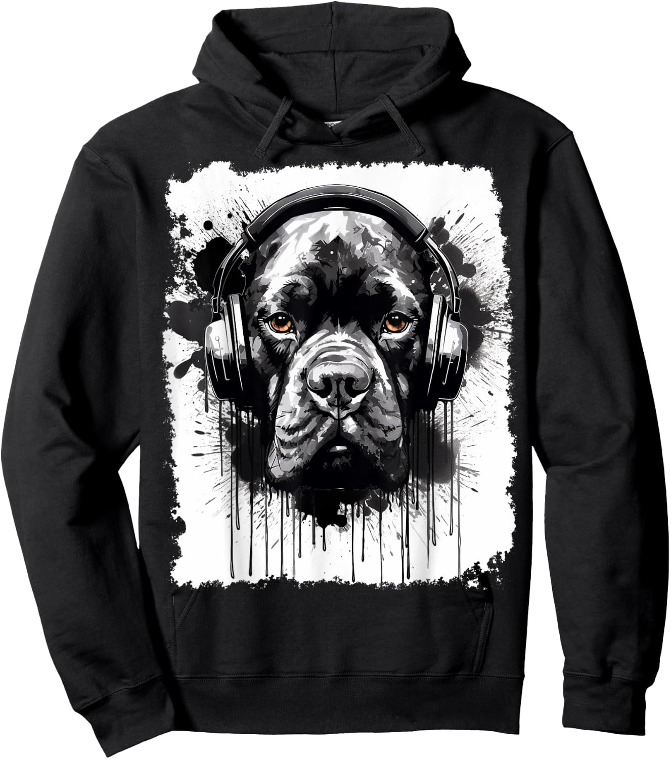 Pop Art Boxer Dog Graffiti Style Headphone Music Women Girls Kids Hoodie - Hoodie | Black