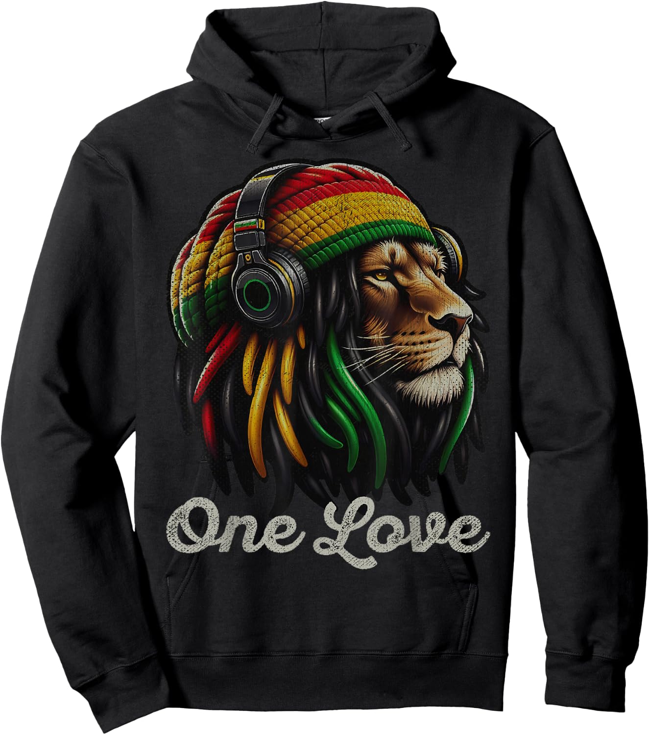 Jamaican Reggae Lion by Judah Rastafarian Lion , Black, S Hoodie - Hoodie | Black