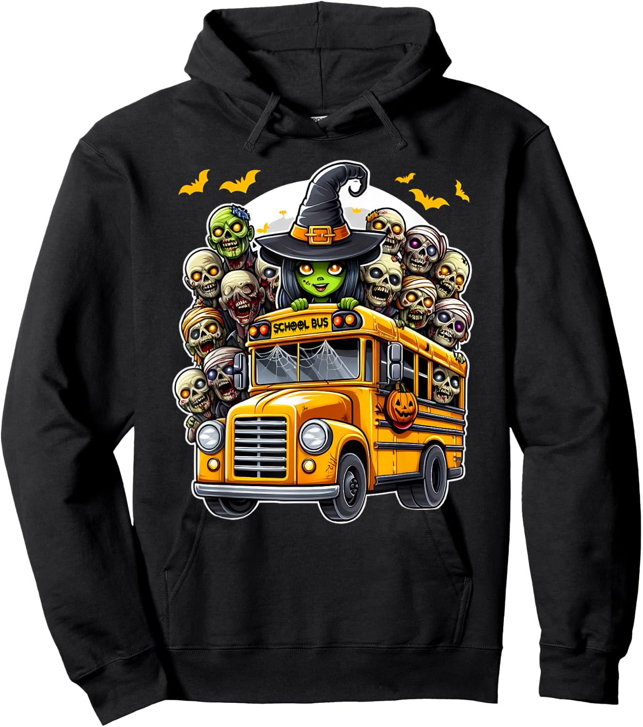 School Bus Creepy Zombie Monster Horror Spooky Halloween Fun Hoodie - Hoodie | Black