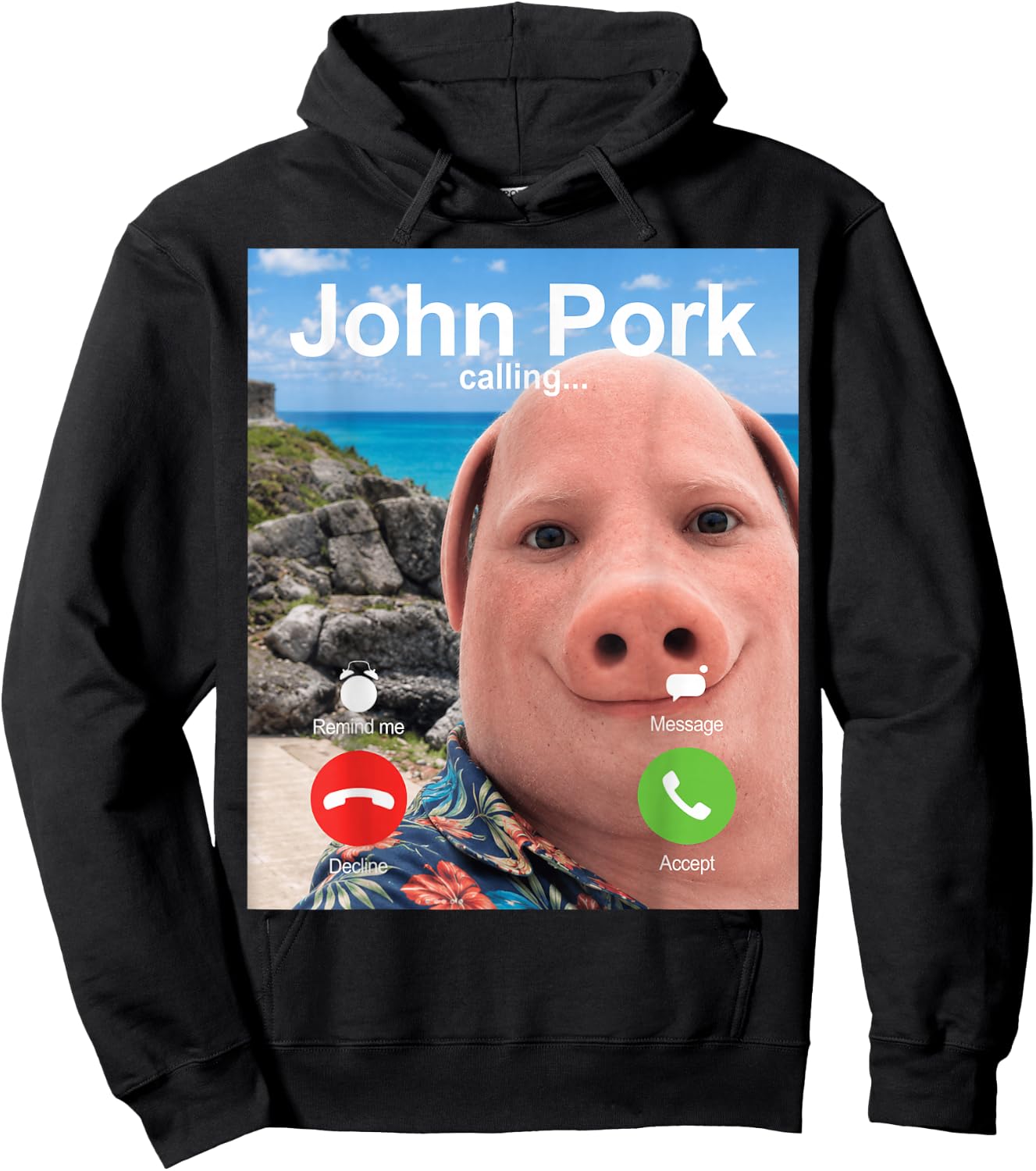 John Pork Calling Decline Accept Incoming Call Meme Hoodie - Hoodie | Black