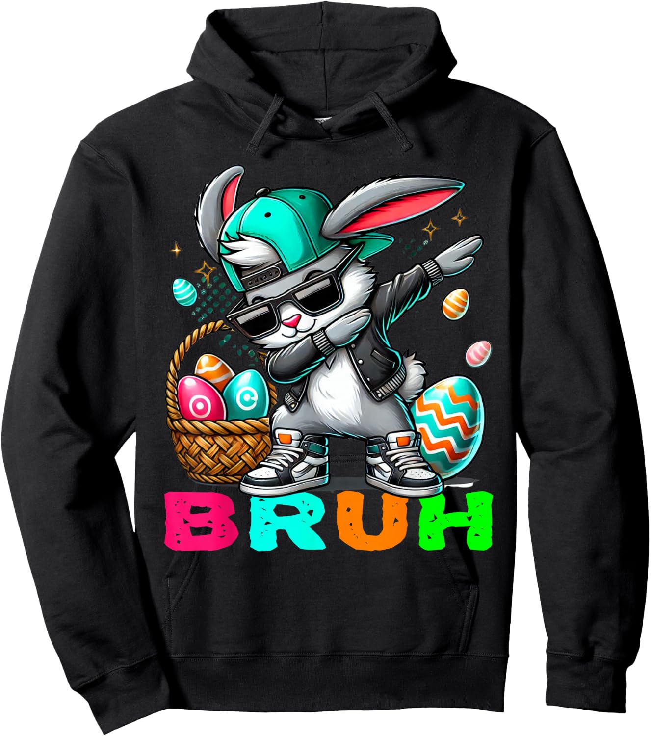 Dabbing Bunny Easter Bruh Meme Easter Day Eggs Boys Kids Men Hoodie - Hoodie | Black