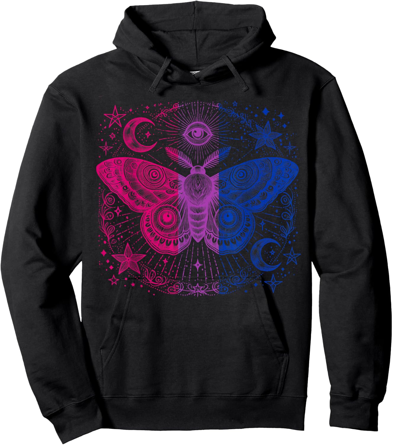 Mystical Bisexual Moth with Cosmic Pride Energy Hoodie - Hoodie | Black
