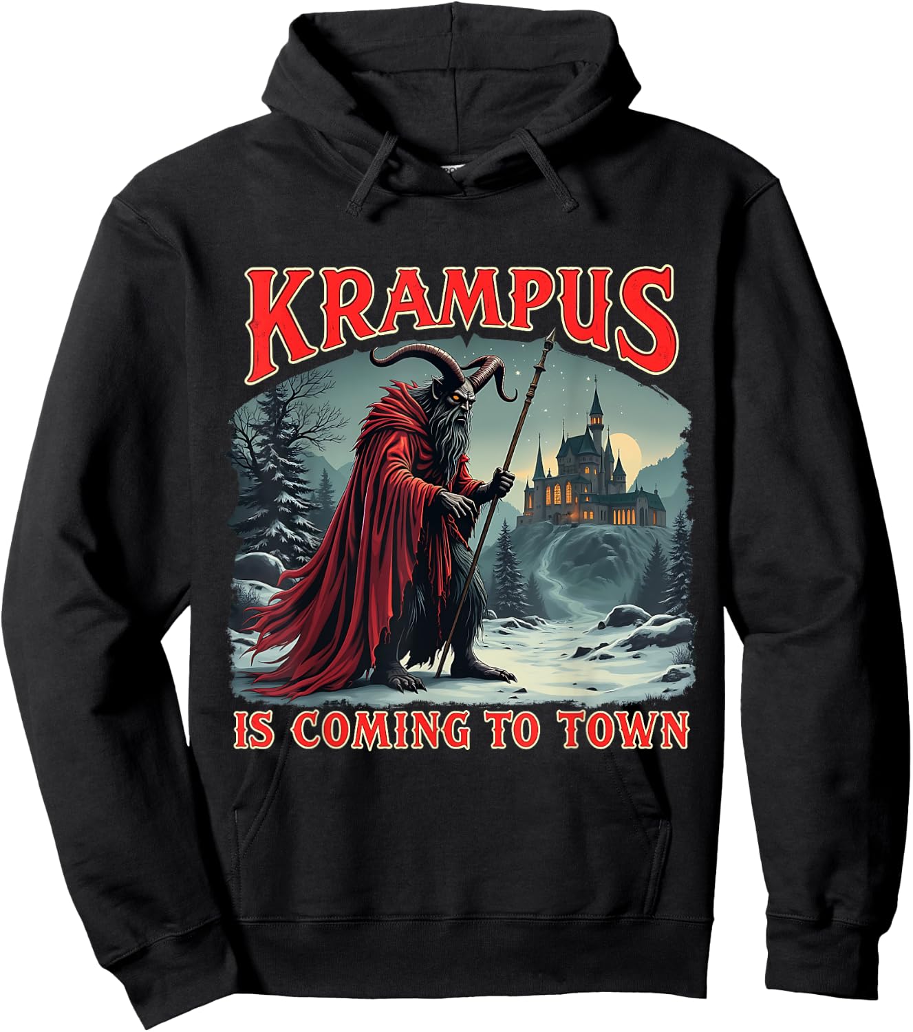 Merry Christmas Krampus Is Coming To Town Xmas Christmas Horror Costume Hoodie - Hoodie | Black