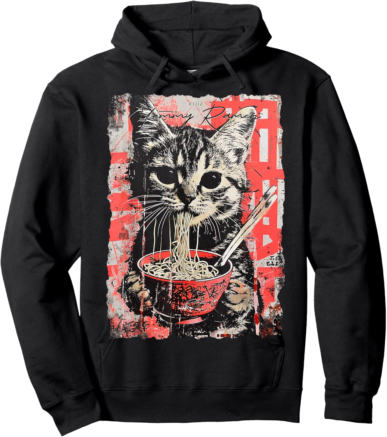 Ramen Noodles Cat Japan Y2K Kawaii Retro Cats Manga Anime Hoodie - Hoodie | Black