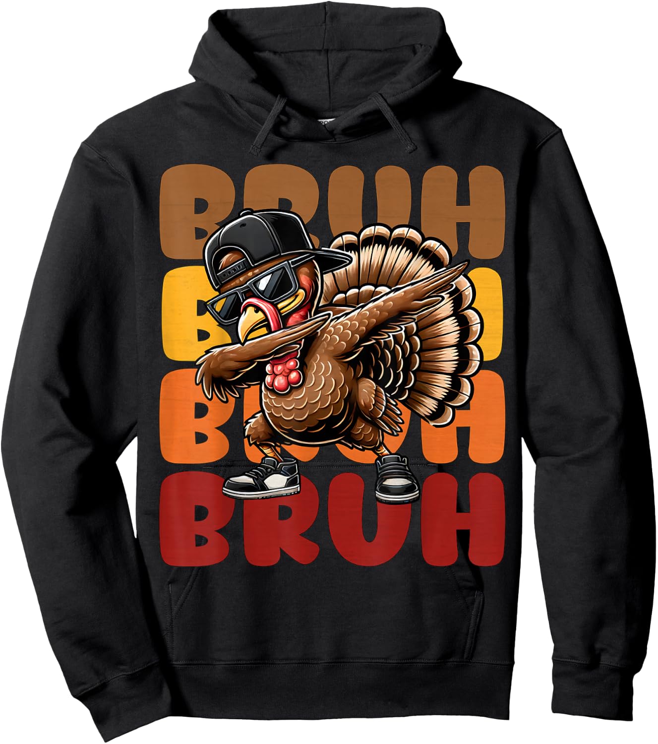 Bruh Turkey Dabbing Thanksgiving For Kids Boys Girls Funny Hoodie - Hoodie | Black