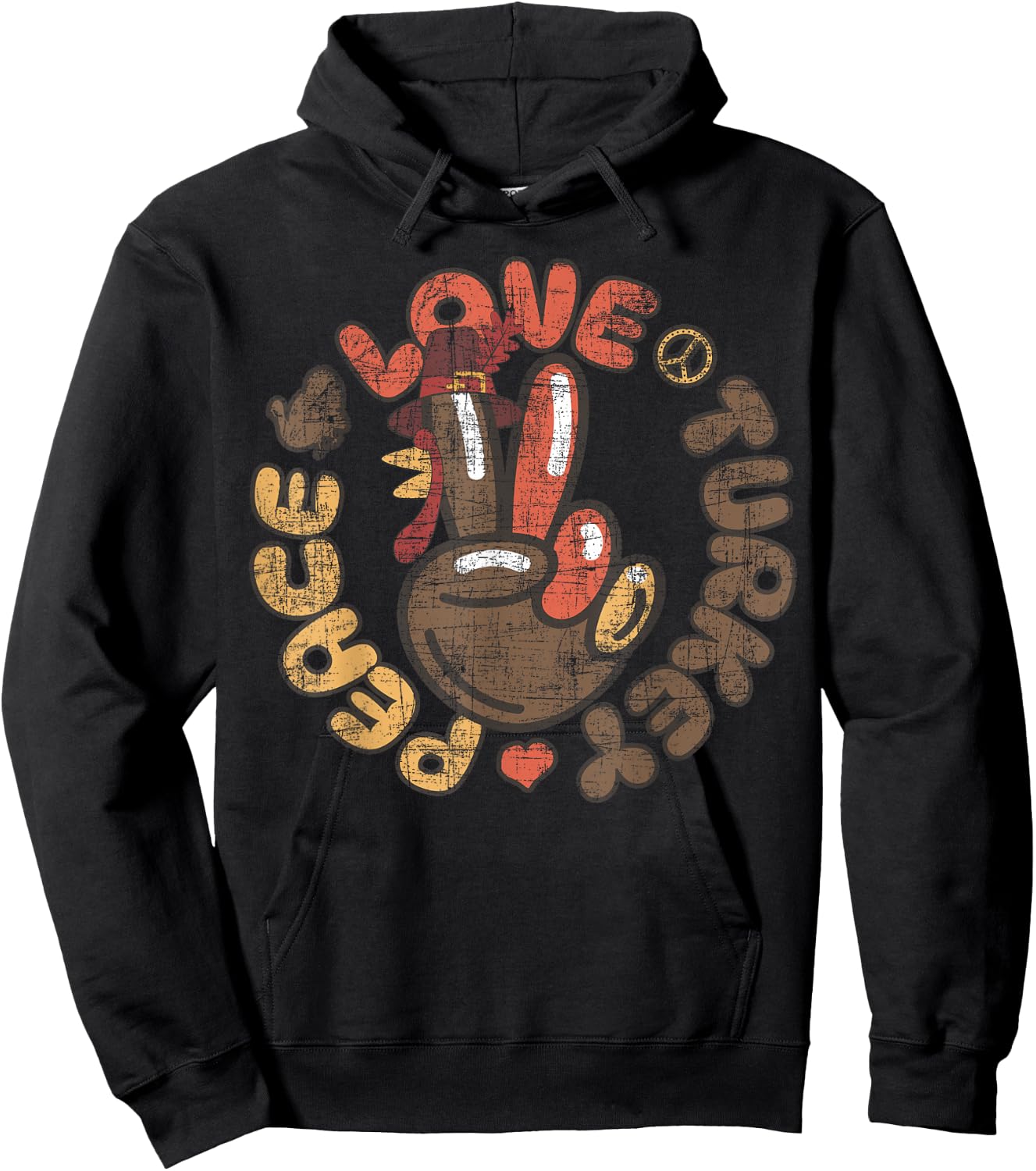 Peace Sign Turkey Hand Cool Thanksgiving Peace Love Turkey Hoodie - Hoodie | Black