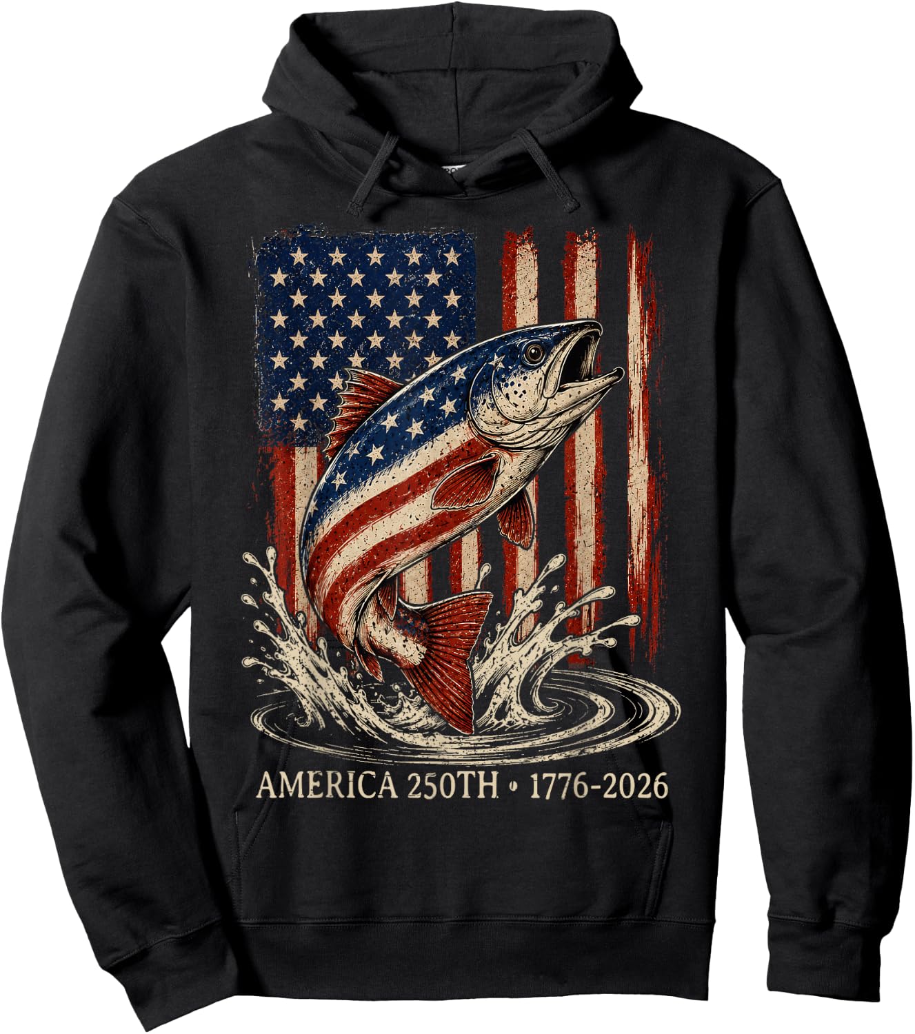 250 Years 1776 2026 Fishing American Flag 4th of July Men Hoodie - Hoodie | Black