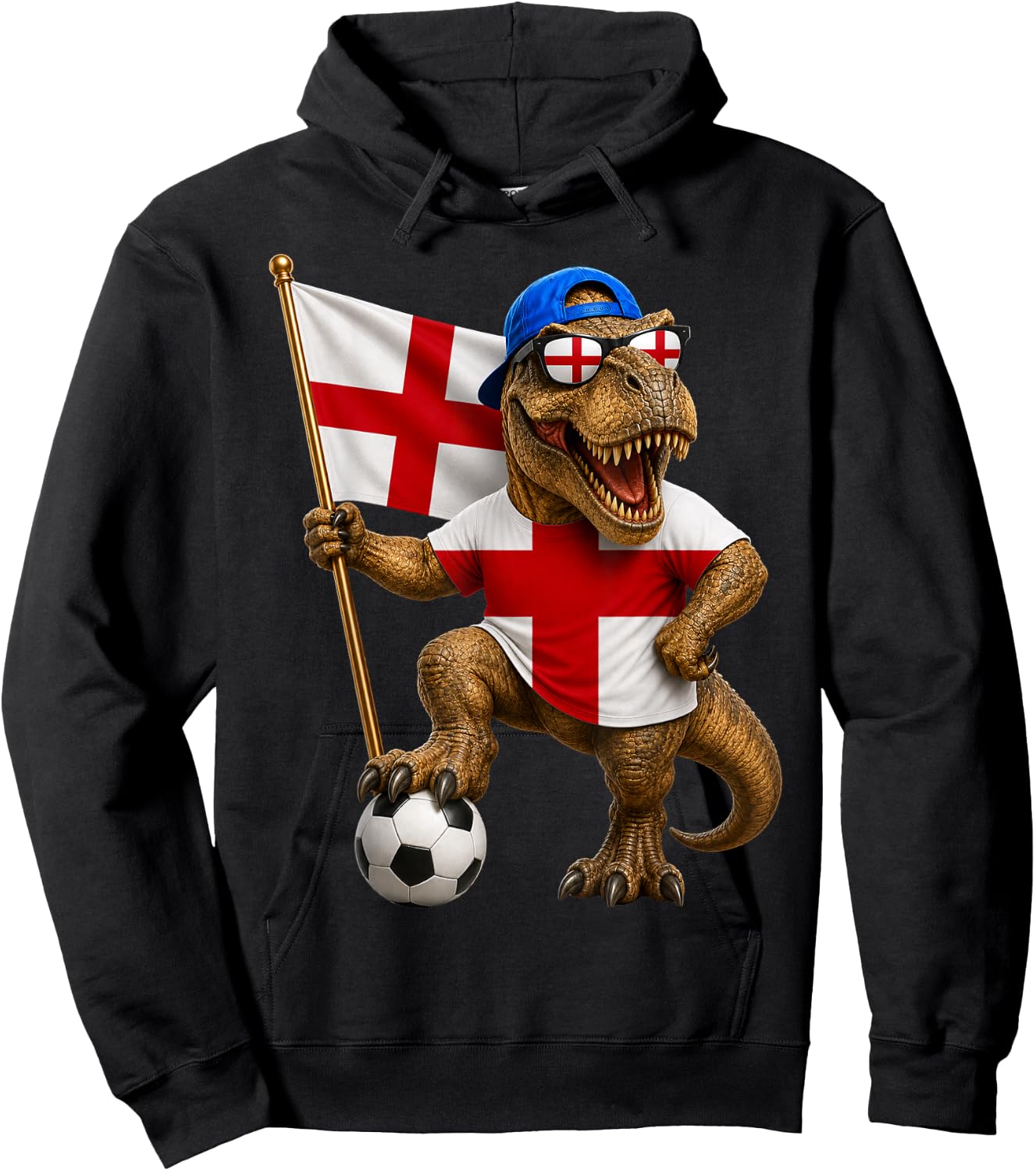 England Flag T-Rex Football Dinosaur Soccer English Hoodie - Hoodie | Black