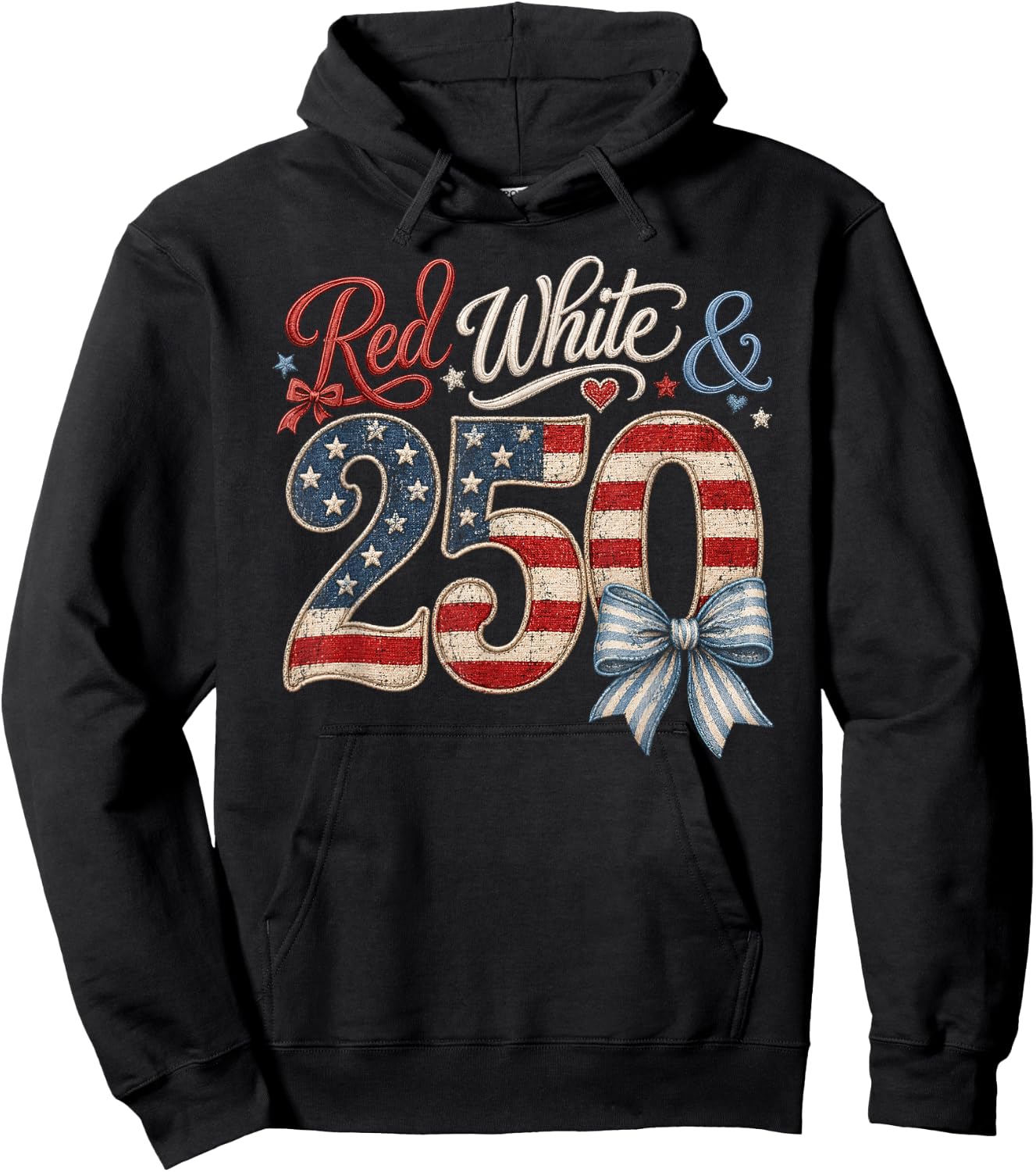 250th Anniversary 250 Years America USA Flag Red & White Hoodie - Hoodie | Black