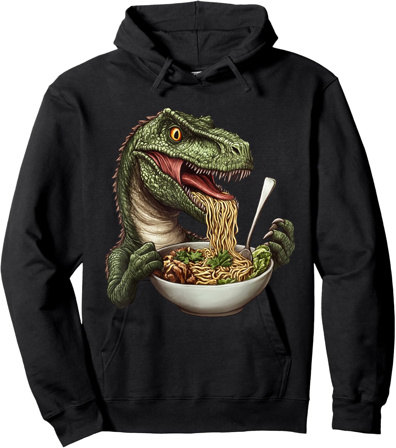 Microceratus Eating Ramen Funny Dinosaur Hoodie - Hoodie | Black