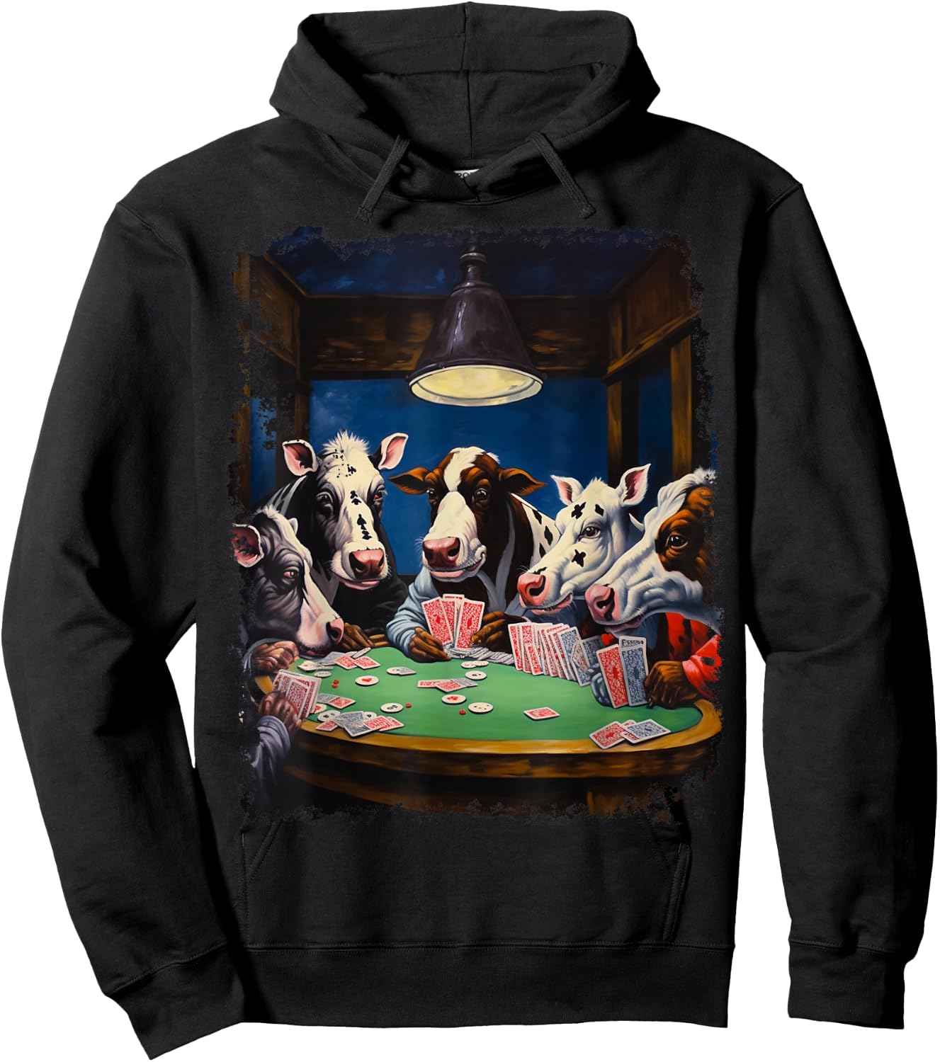 Playing Card Pop Art Gambling Cows Playing Poker Cards Hoodie - Hoodie | Black
